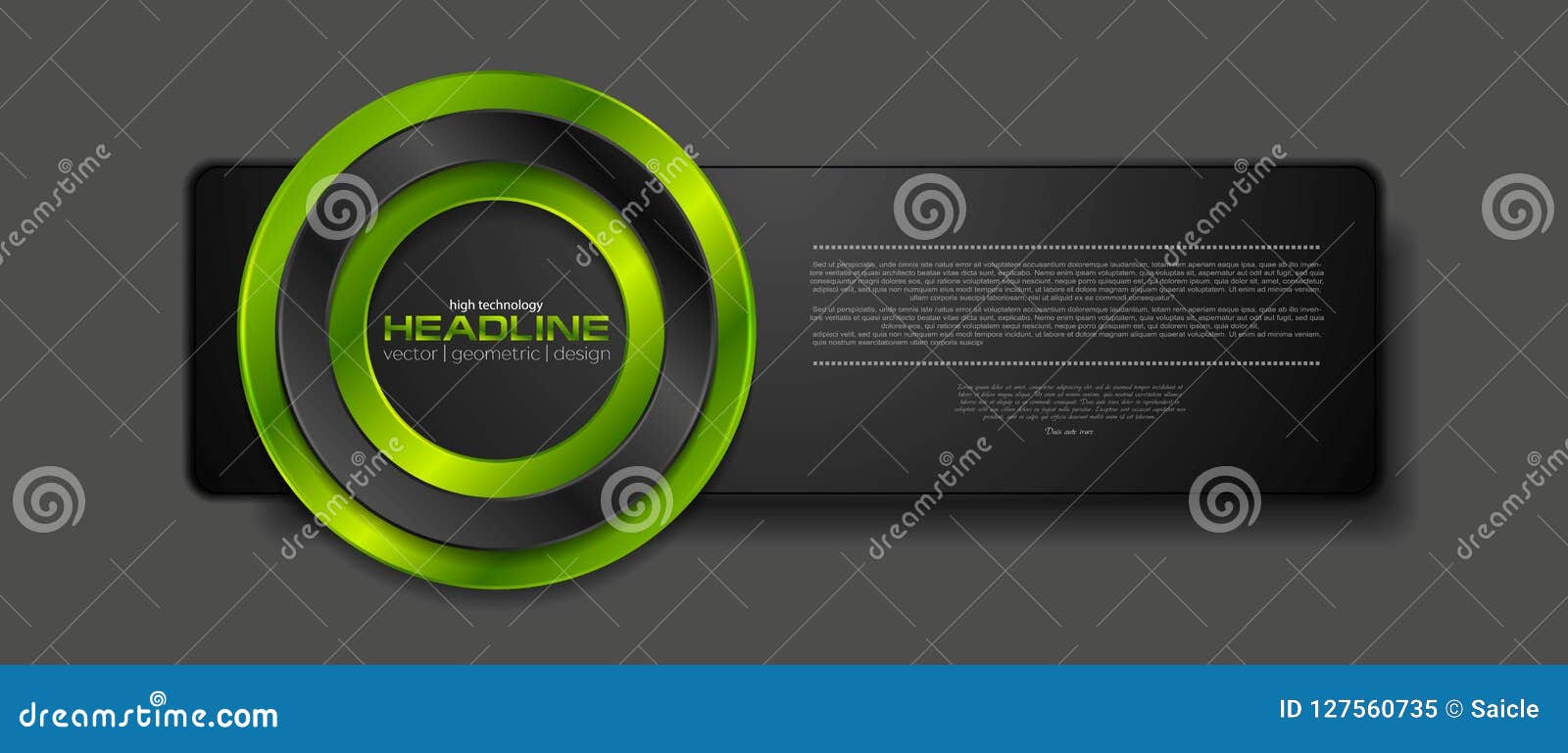 Abstract Black Banner with Green Glossy Circle Stock Vector