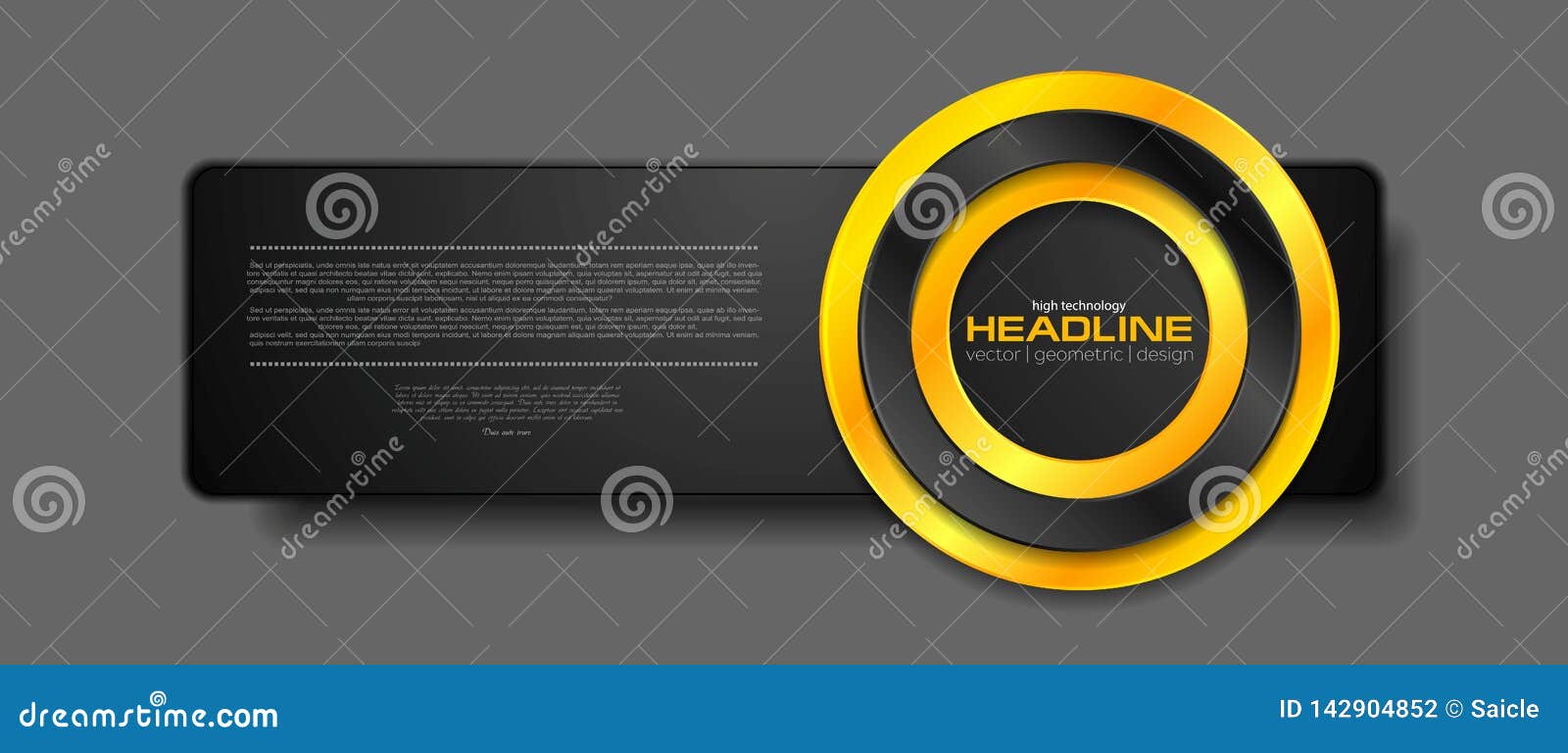 Abstract Black Banner with Orange Glossy Circle Stock Vector