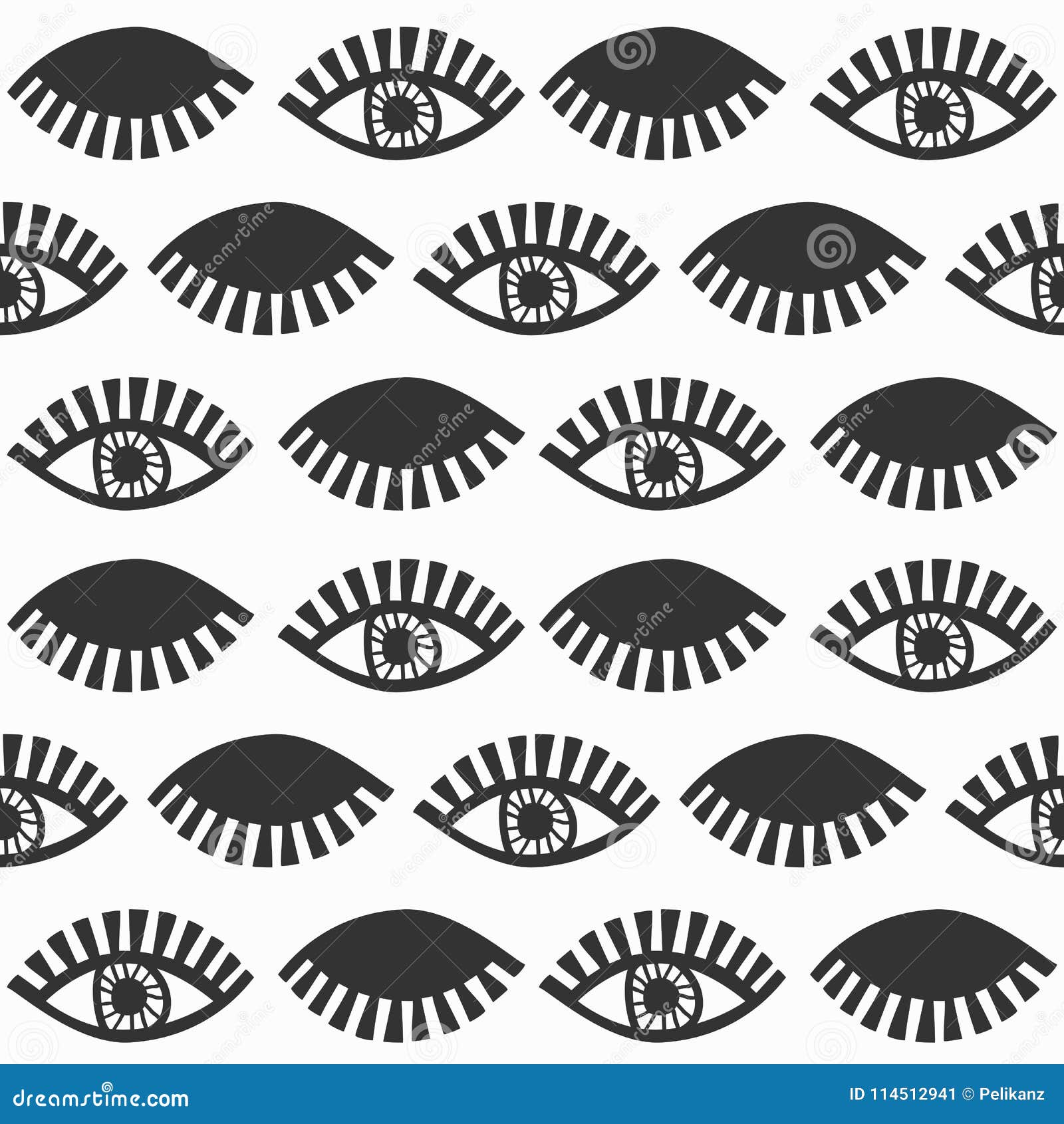 abstract black blinking feminine eyes with lashes pattern on white