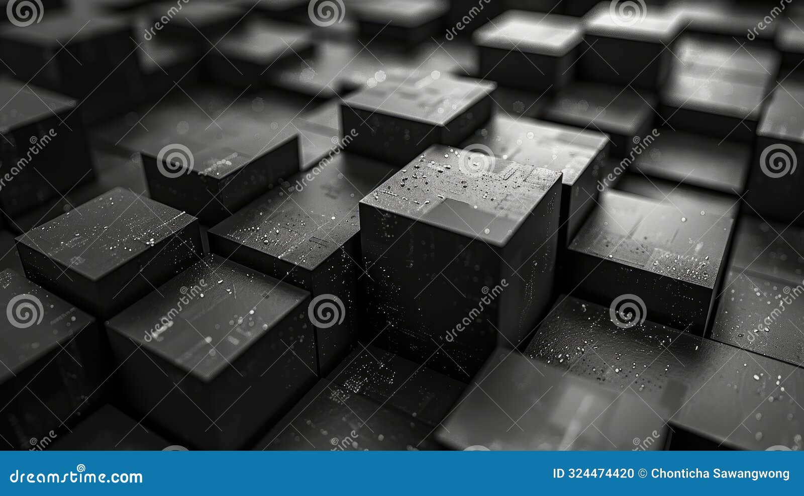 abstract black 3d cubes with digital patterns, creating a high-tech and futuristic background for technology themes