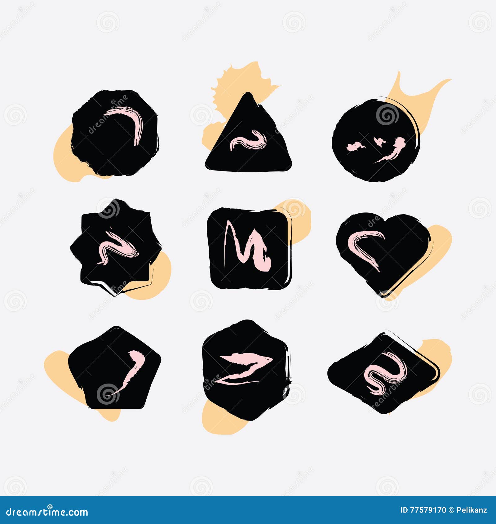abstract black inky hand drawn s icons set