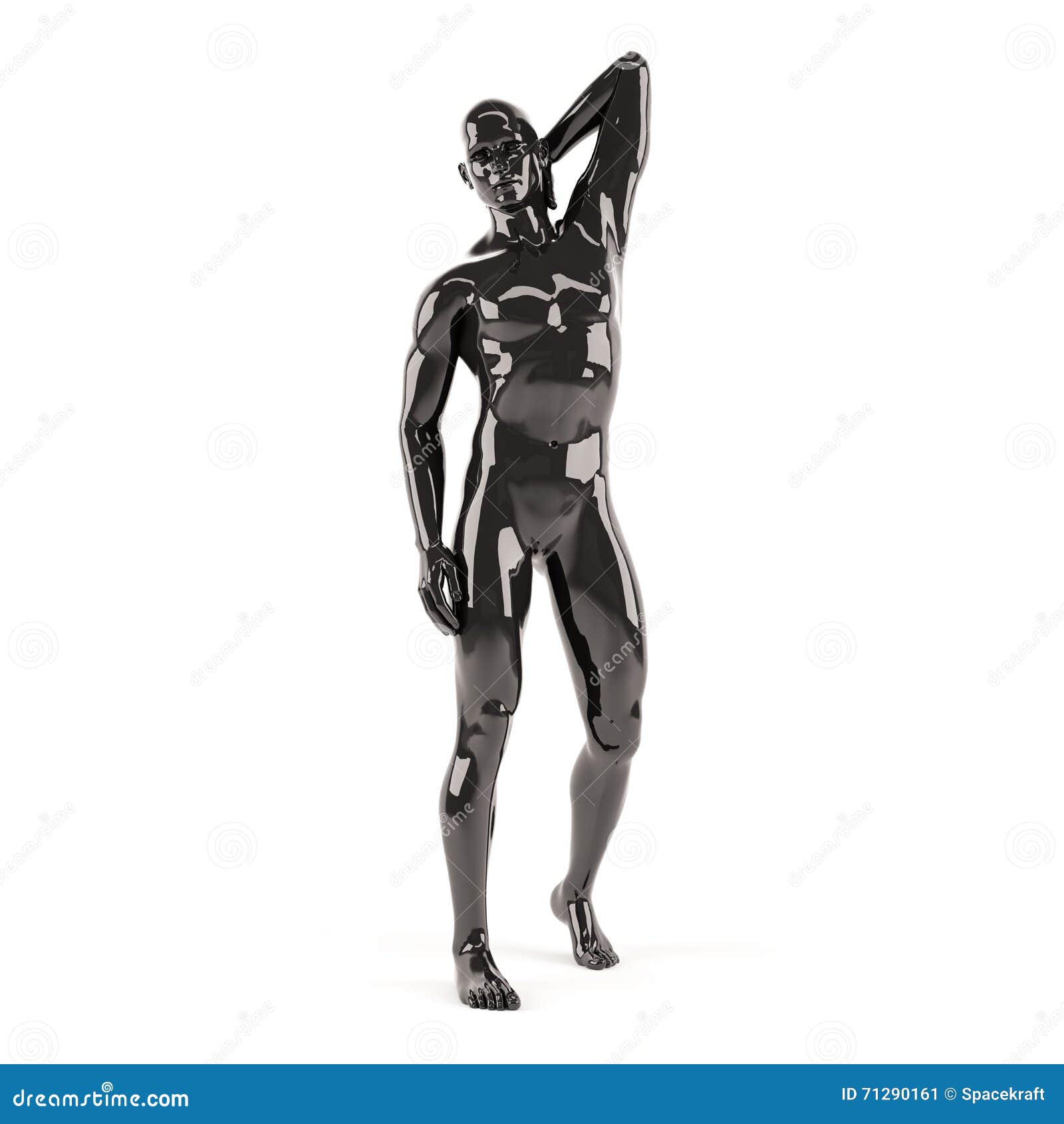 Abstract Black Plastic Human Body Mannequin Over White Background. Standing Pose Stock