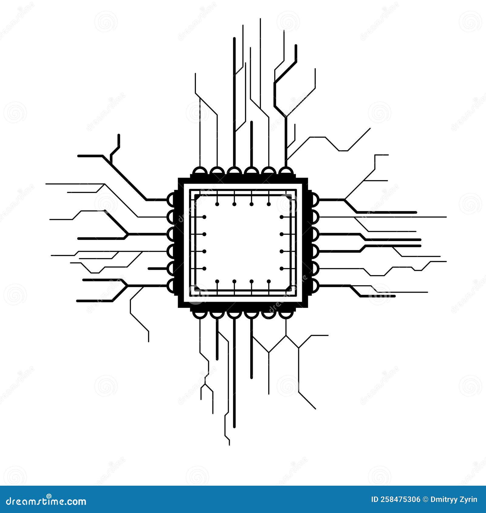 Abstract Black Simple Line Cpu, Computer, Technology Doodle Outline