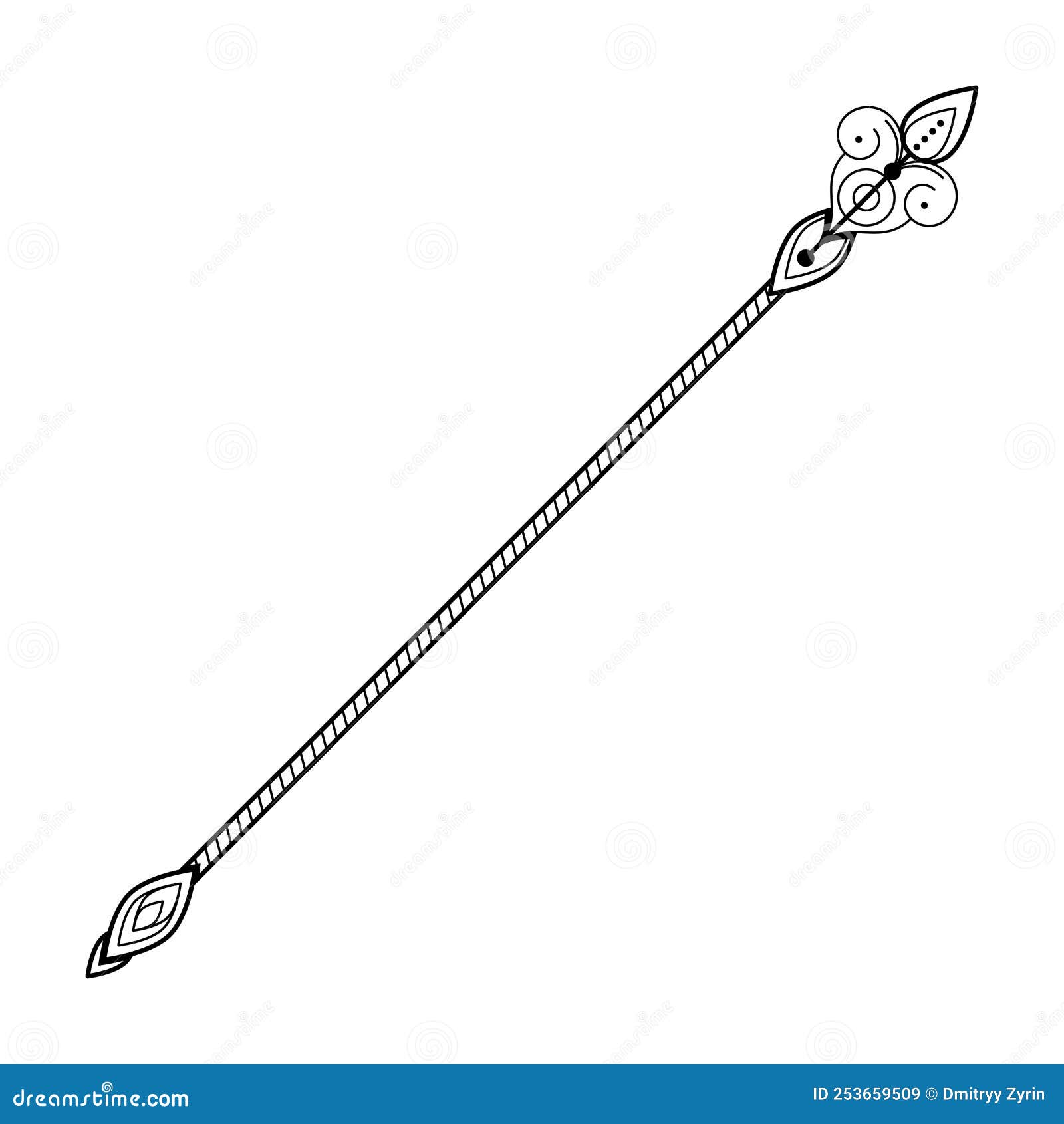 abstract black simple line spear weapon doodle outline    sketch  on white background 