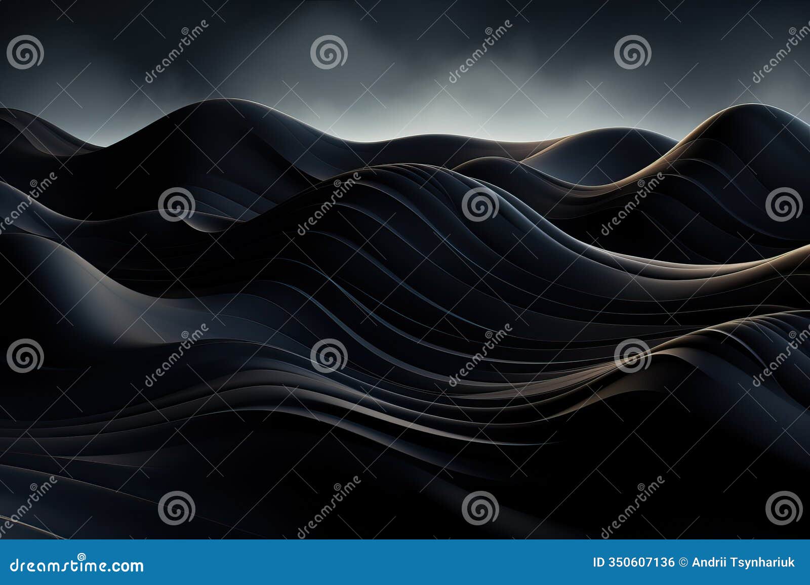 abstract black waves under dark sky