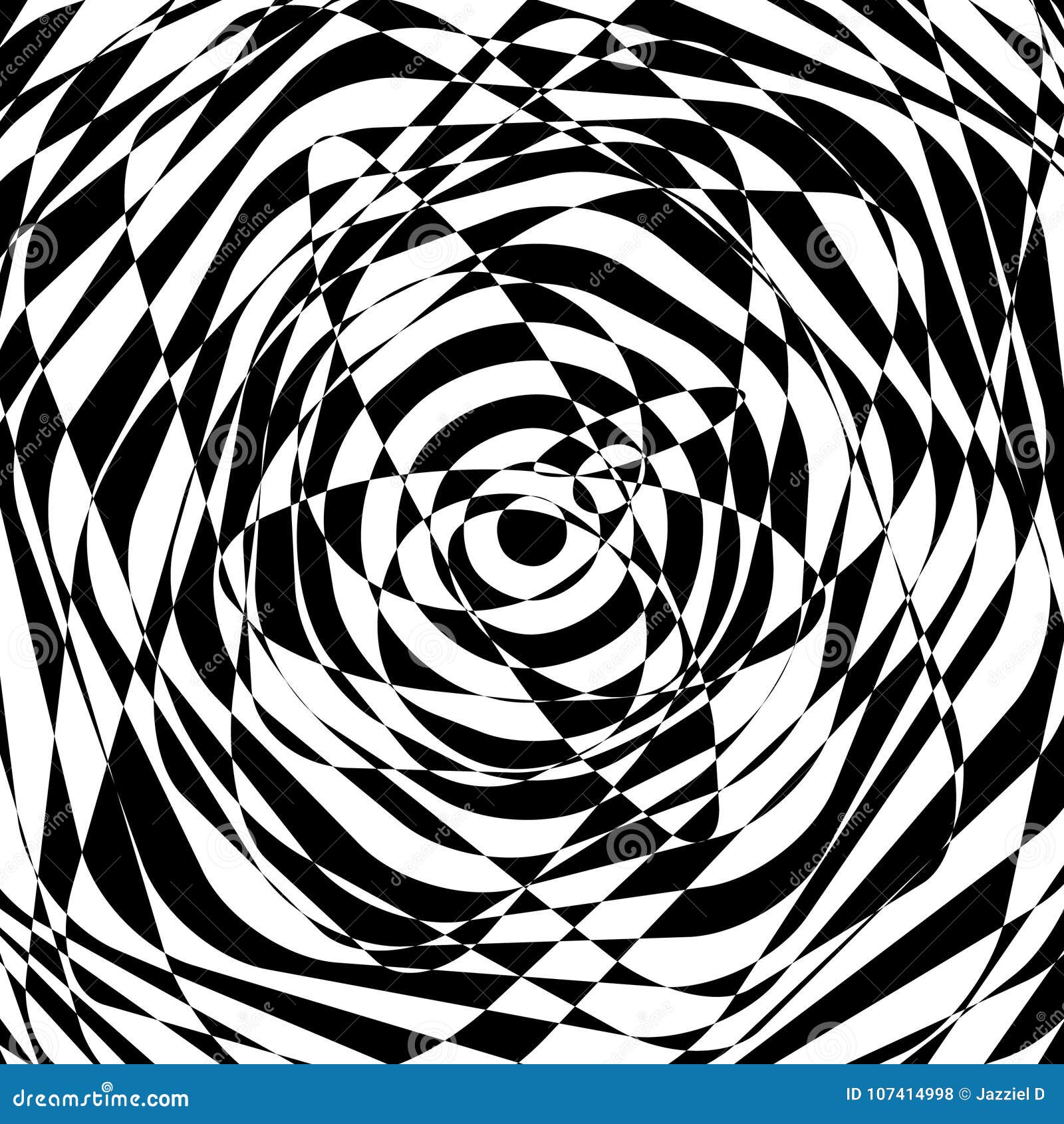 Abstract black and white optical illusion, creative vector distorted background of chaotic lines