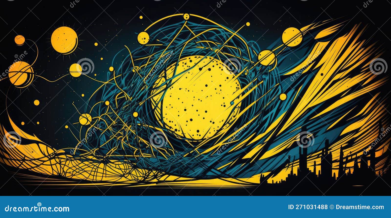 Abstract Black and Yellow Art Work, Futuristic Technology. Generative