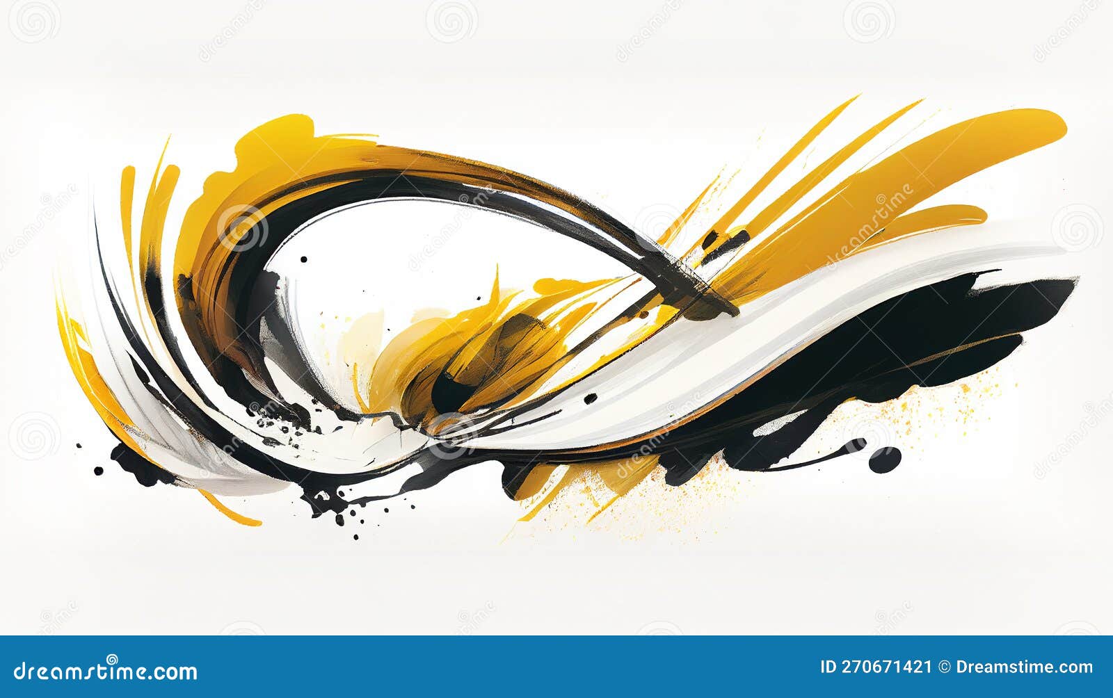 Abstract Black and Yellow Brush Strokes on White Background Stock
