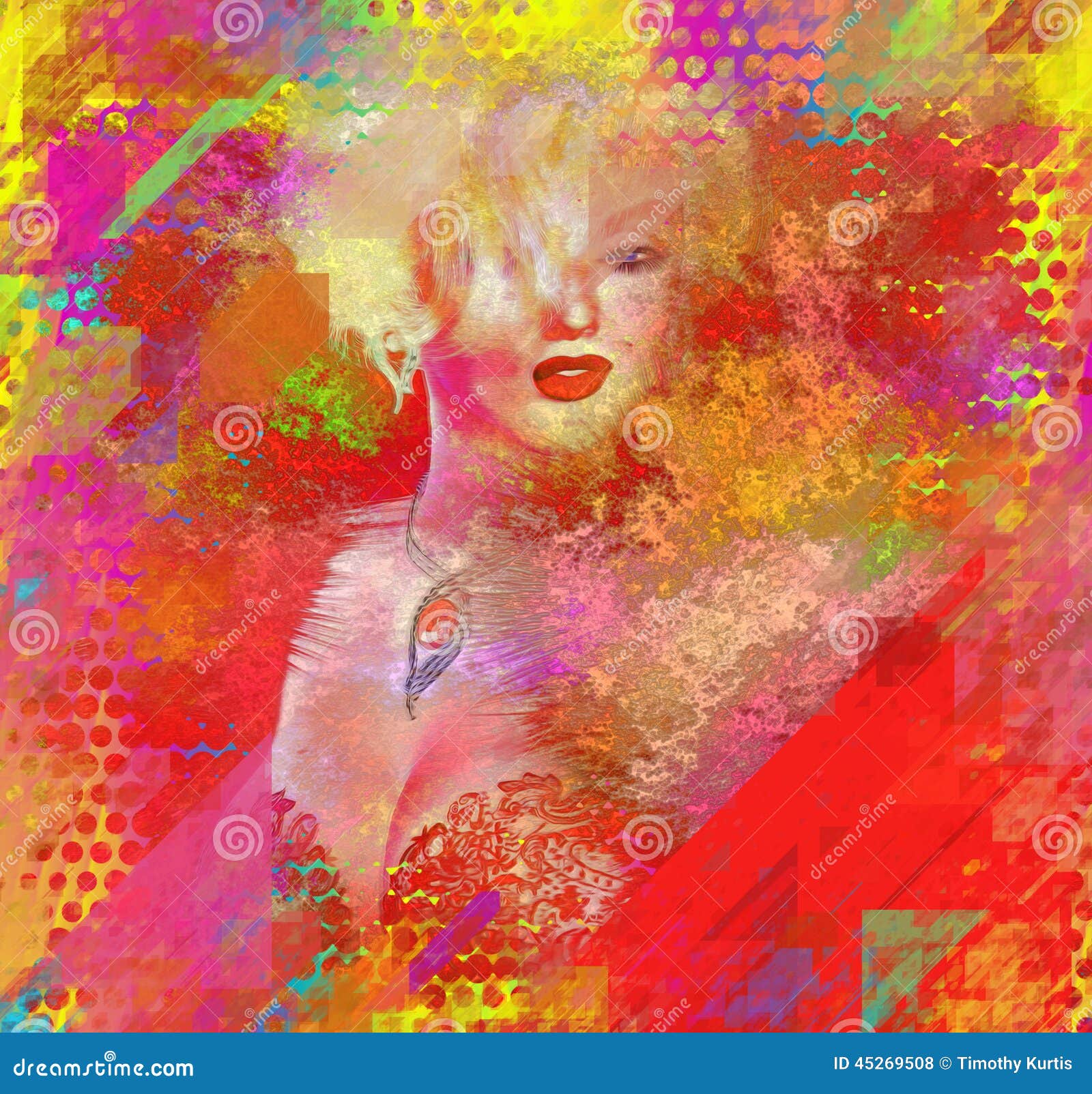 abstract blonde, splashed paint, modern digital art