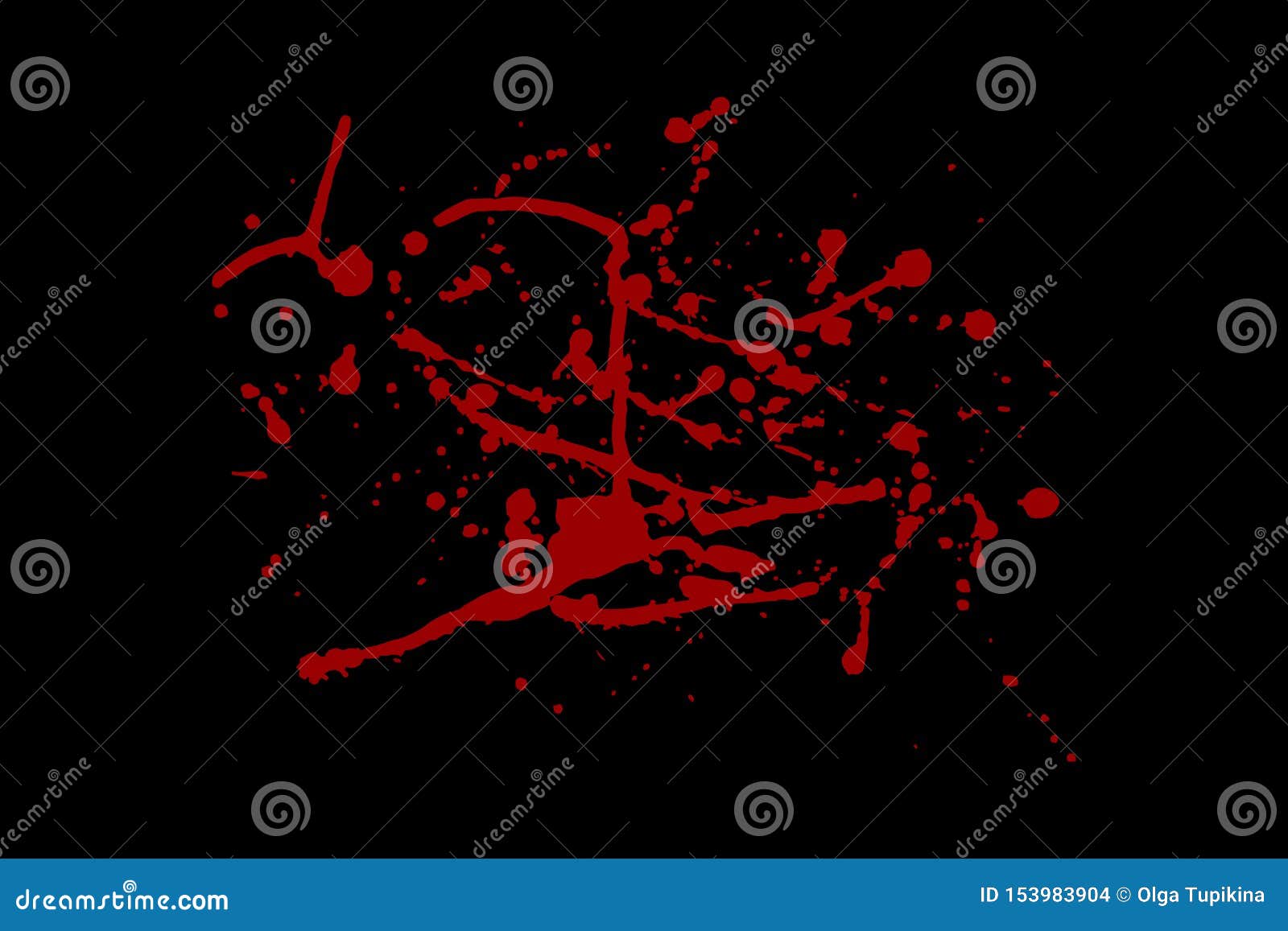 Abstract Blood Red Splatter, Isolated on Black Background. Grunge Dark
