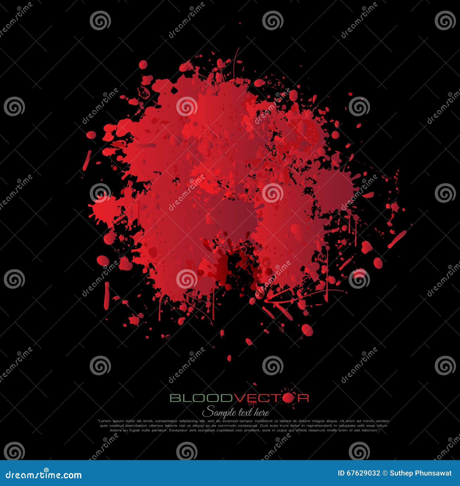 Abstract Blood Splatter Isolated on Black Background, Des Stock