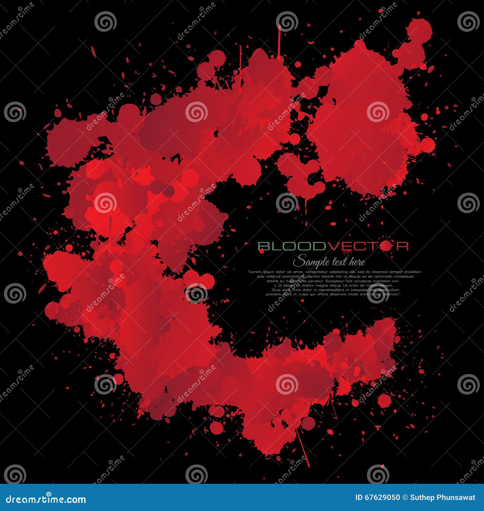 Abstract Blood Splatter Isolated on Black Background, Des Stock