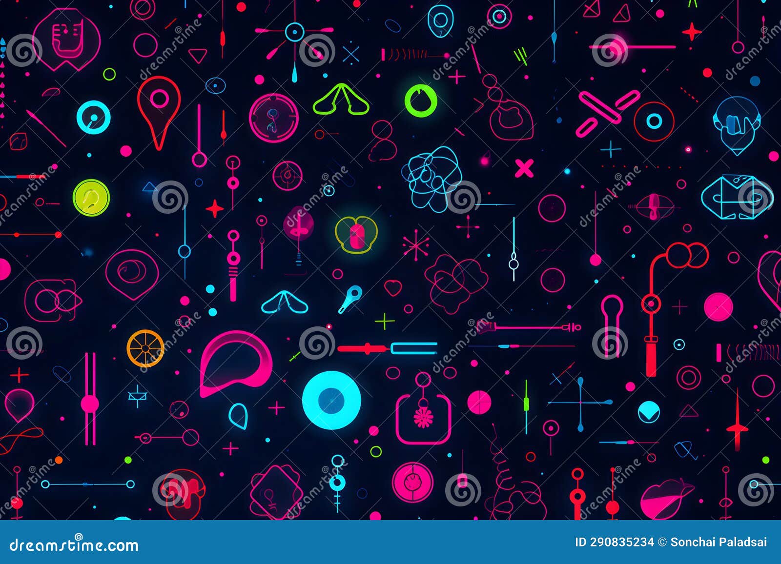 Abstract Blue Background Image Consists of Many Small Objects that Emit
