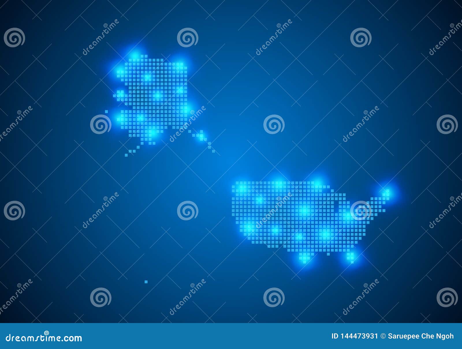 Abstract Blue Background with Map, Line, Connected Points. Map