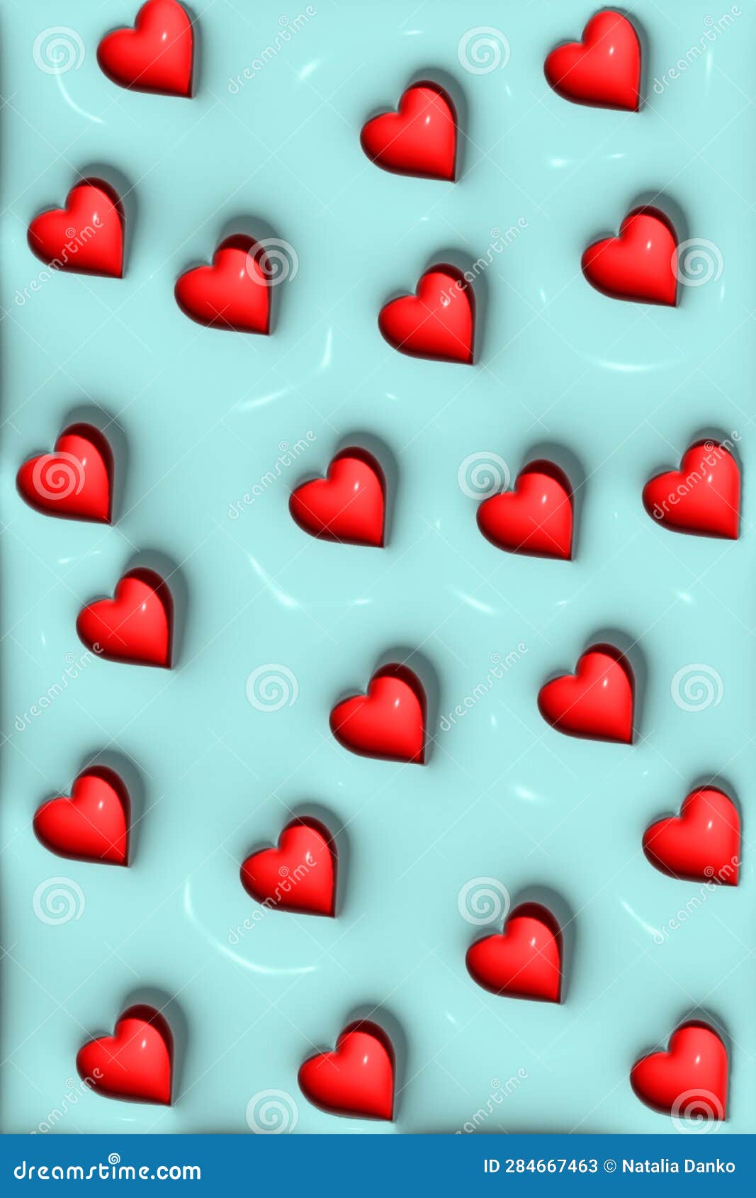 Abstract Blue Background with Red Hearts, Wallpaper for Mobile Devices