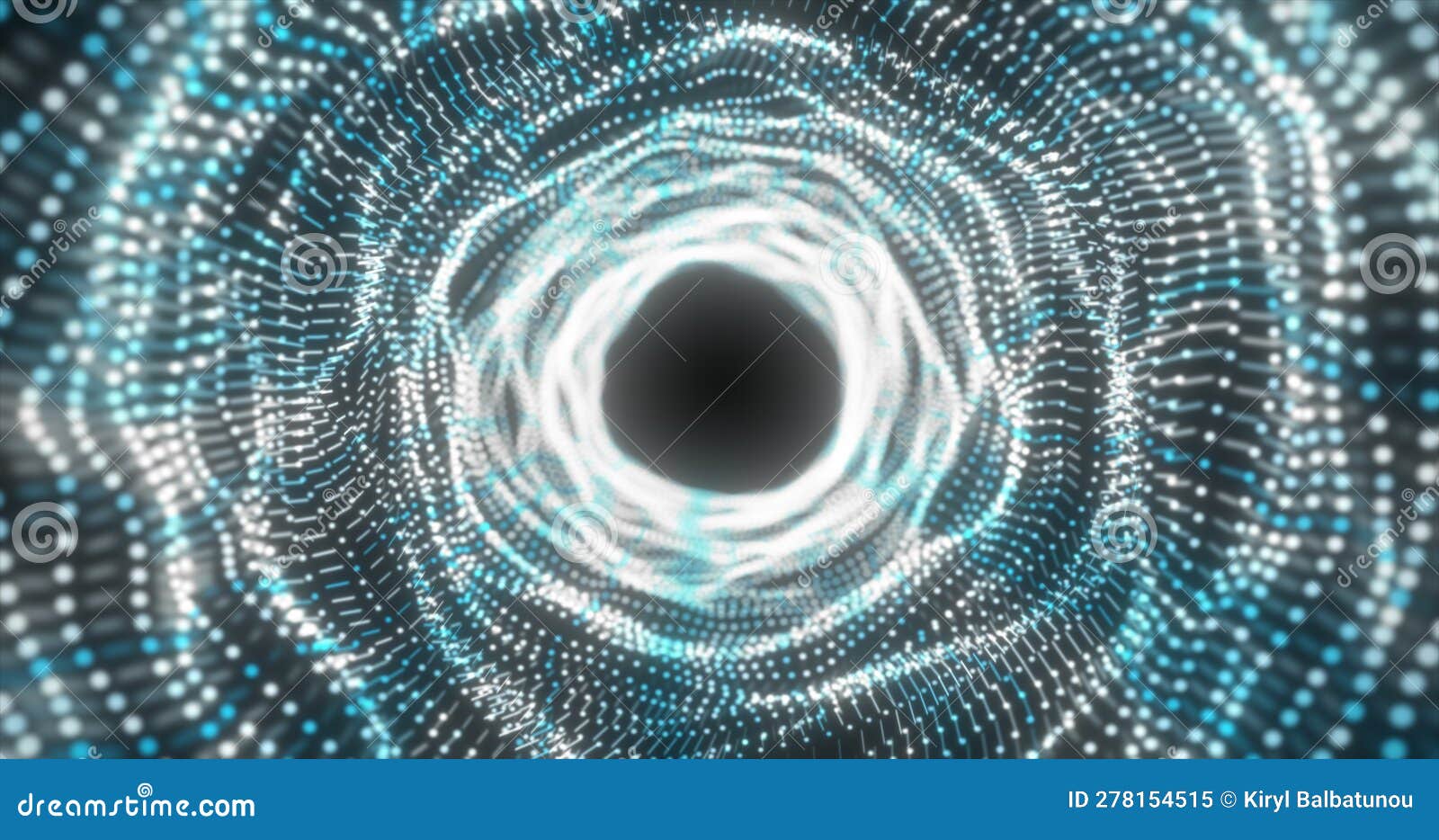 abstract blue energy tunnel made of particles and a grid of high-tech lines