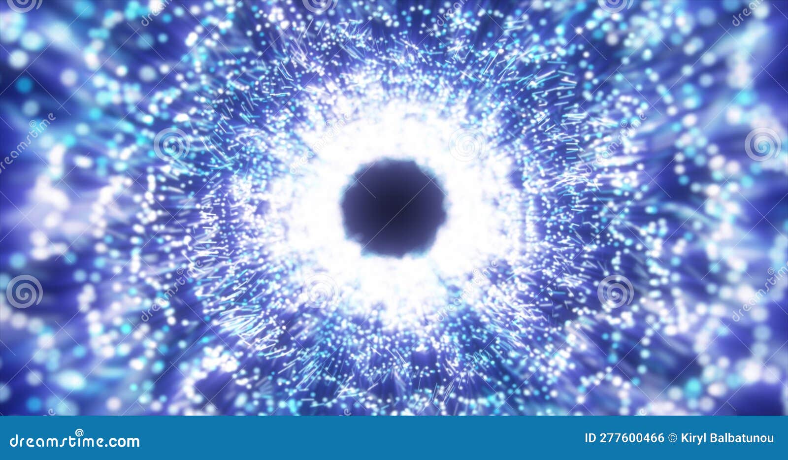 abstract blue energy tunnel made of particles and a grid of high-tech lines