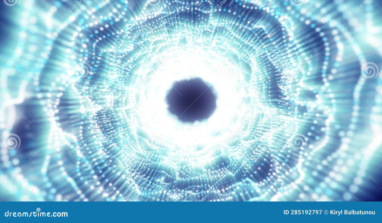 abstract blue energy tunnel made of particles and a grid of high-tech lines