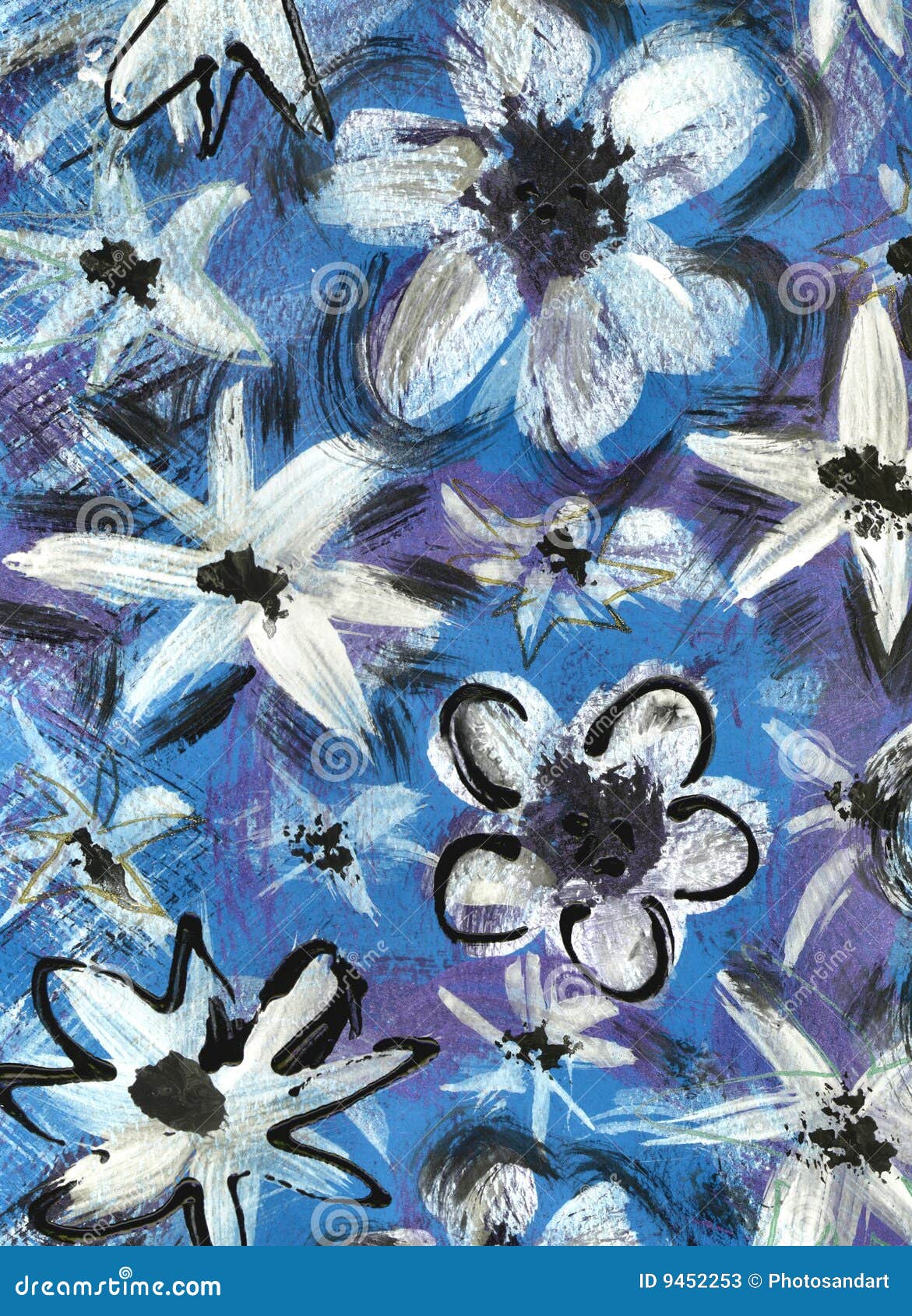 Abstract Blue Floral Fabric Painting Stock Illustration Illustration