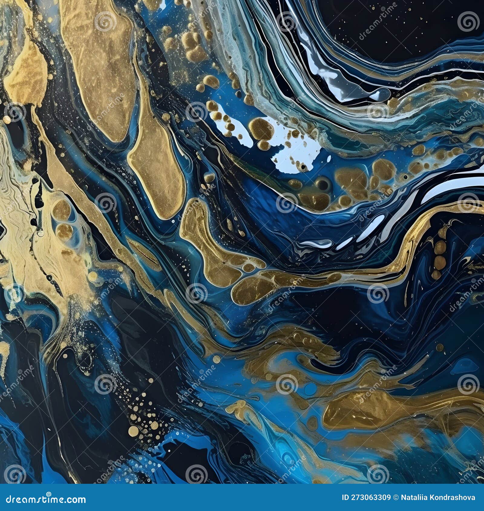 abstract blue, gold, dark fluidart background for banners, posters and other . generative ai