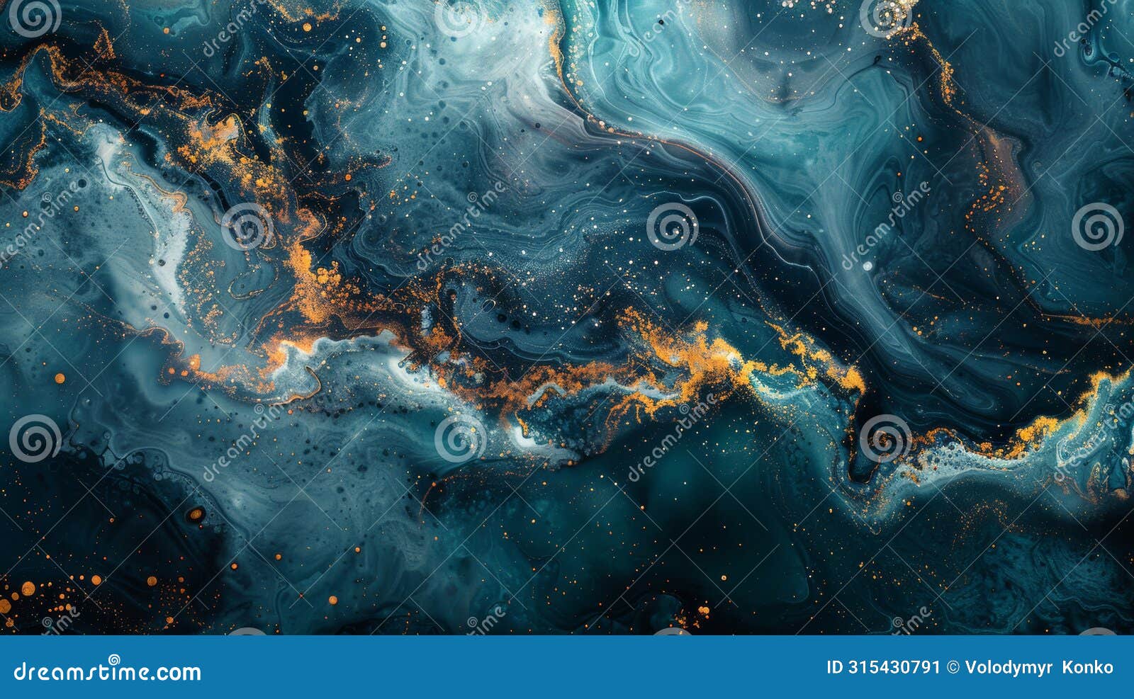 Abstract blue and gold liquid pattern. AI generated