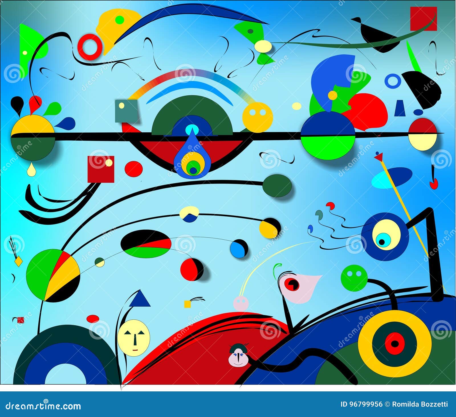 abstract blue light background, style miro ` painter