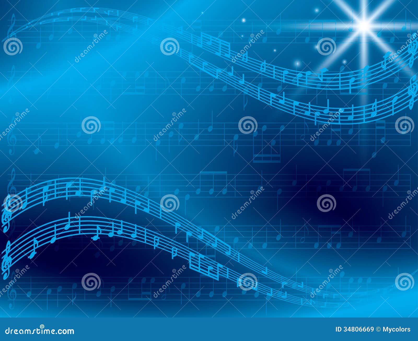 Abstract Blue Vector Music Background with Star Stock Vector