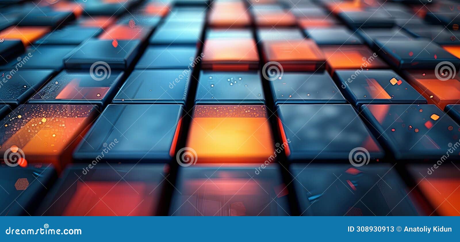 a abstract blue and orange tiled background with squares, in the style of cubo-futurism, delicate constructions