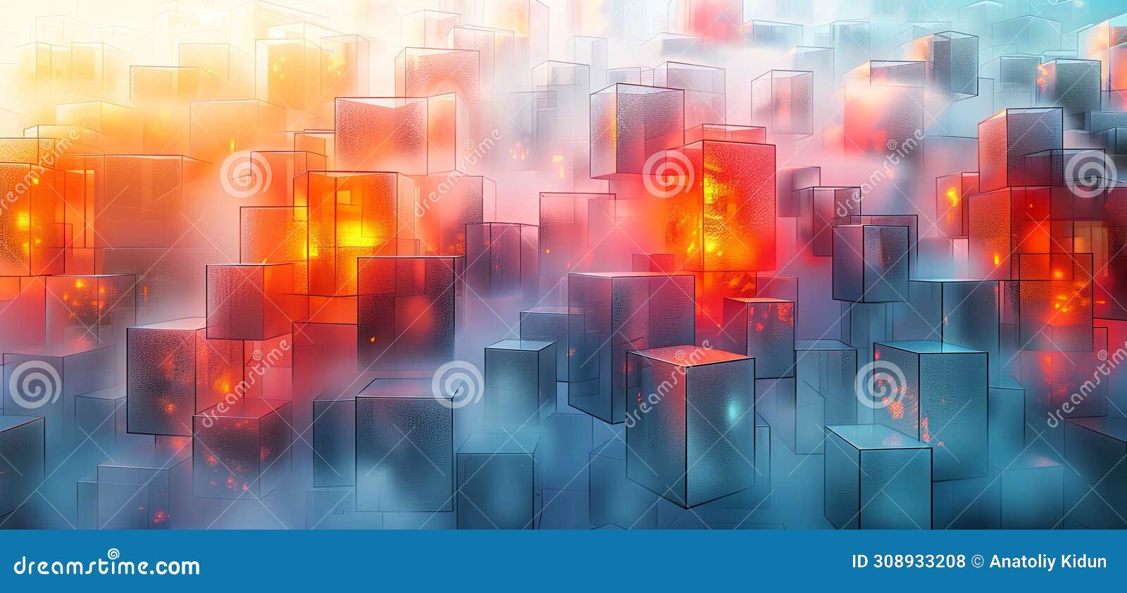 a abstract blue and orange tiled background with squares, in the style of cubo-futurism, delicate constructions