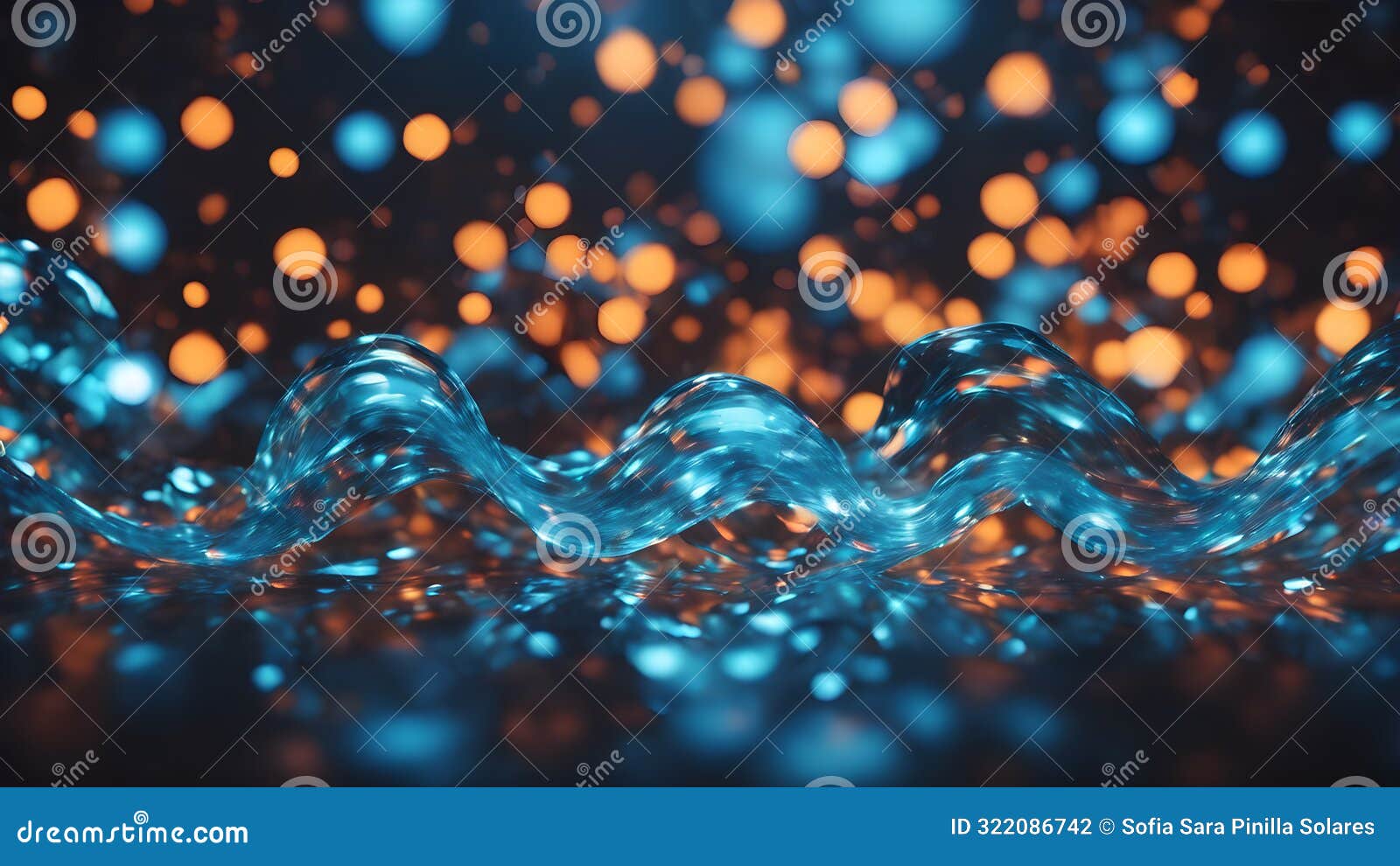 abstract blue and orange waves like ocean or sea fantasy with bubbles or bokeh water inspired
