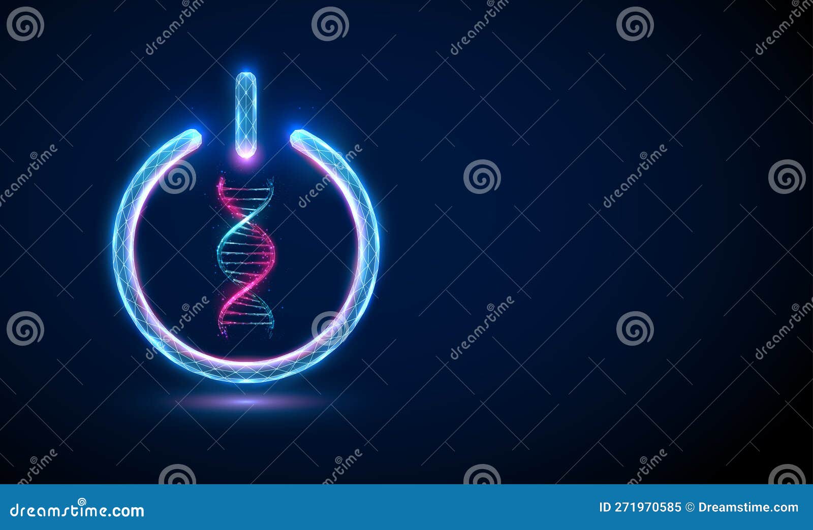 abstract blue and purple 3d dna molecule helix in power button.