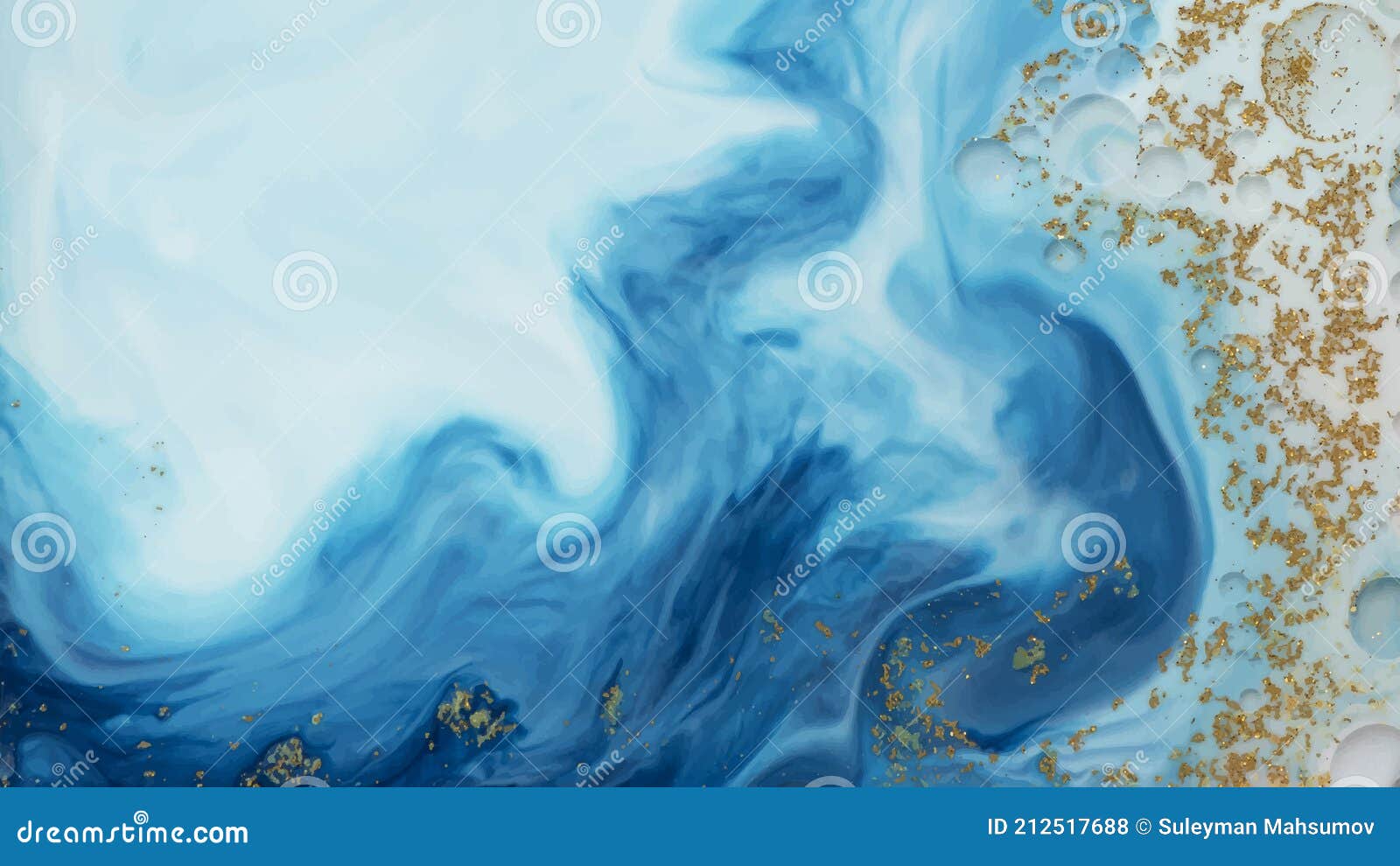 Abstract Blue Watercolor with Gold Glitter Background Vector Stock