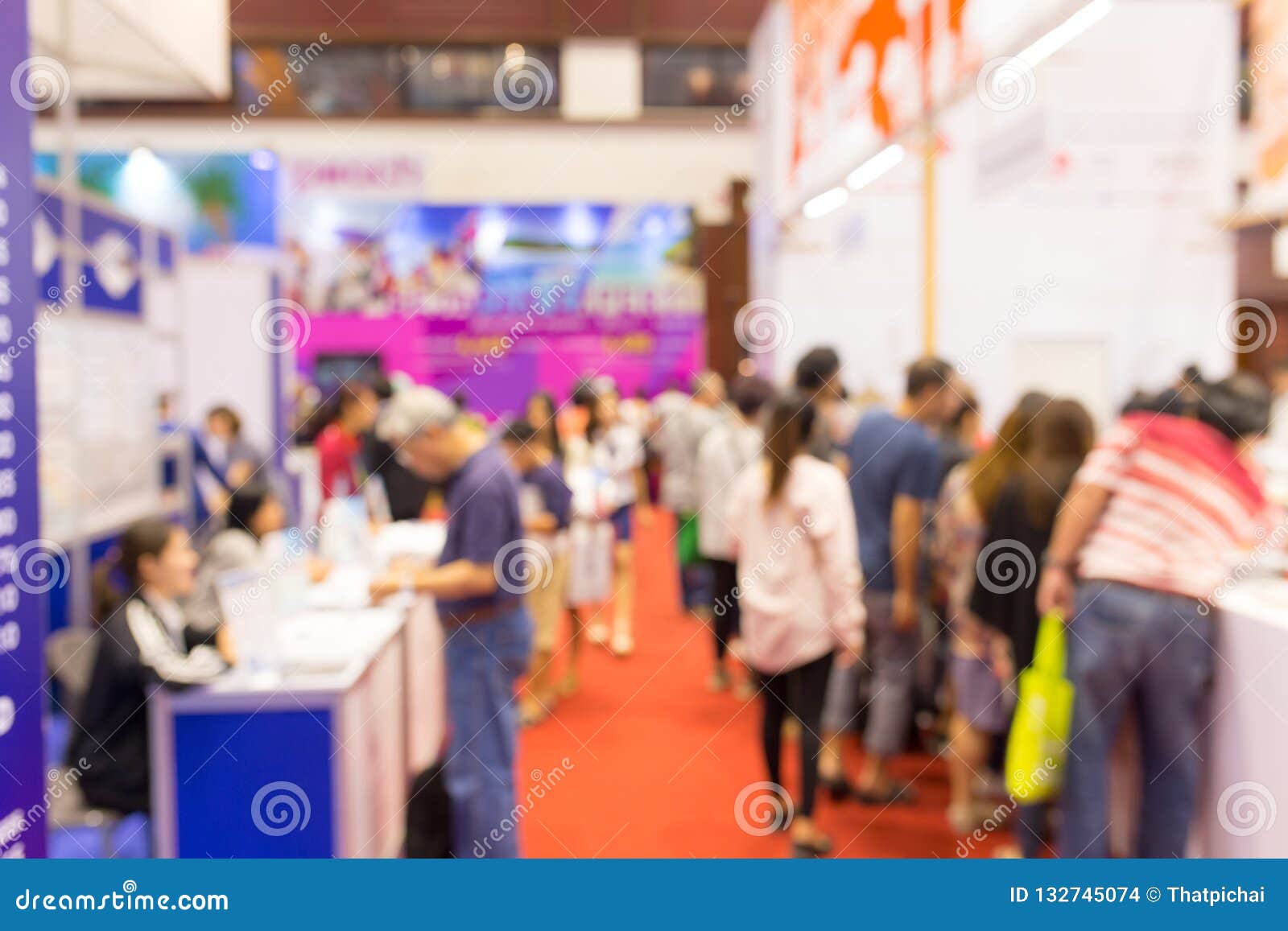 abstract blurred event exhibition with people background, business convention show concept.
