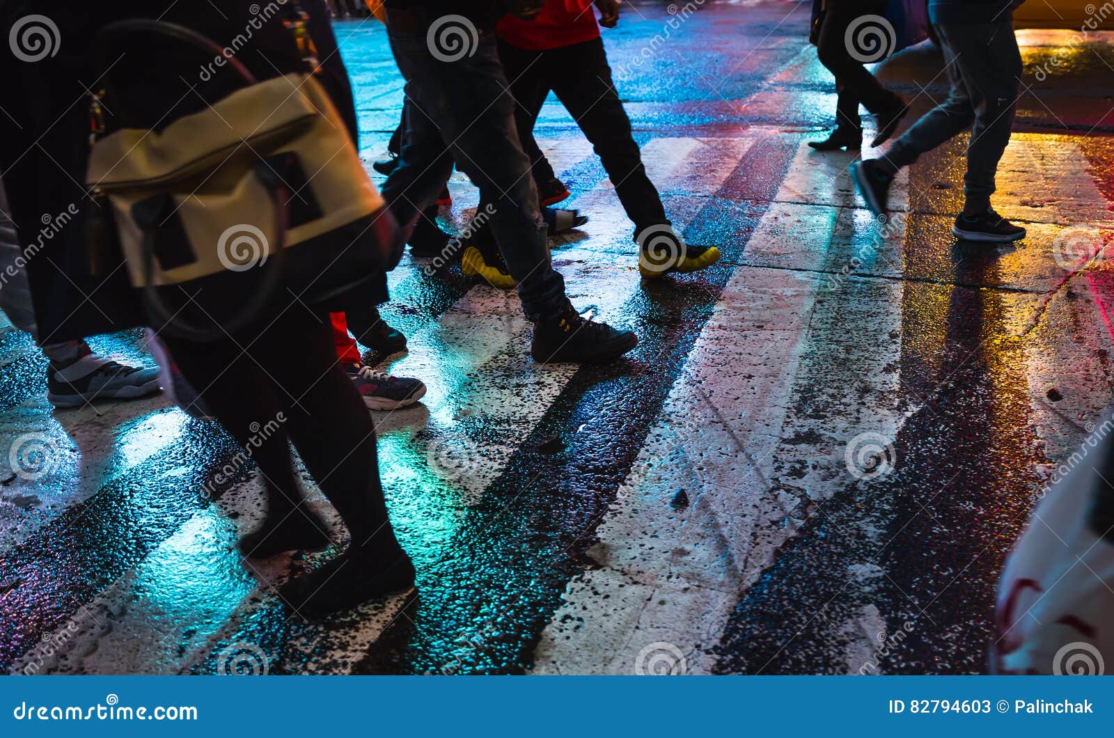 abstract blurred image of nyc streets after rain with reflectio