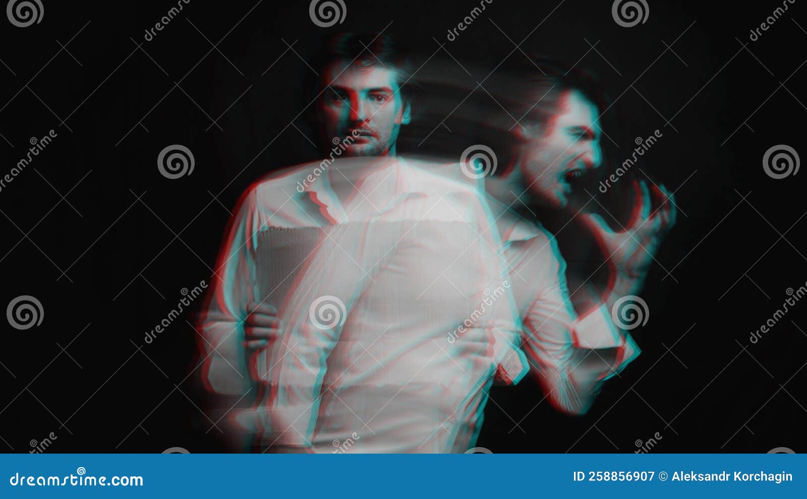 abstract blurry portrait of a schizophrenic man with mental disorders and bipolar split personality