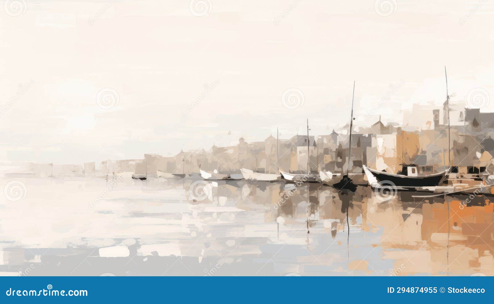 abstract boats: soft muted colors, digital art techniques
