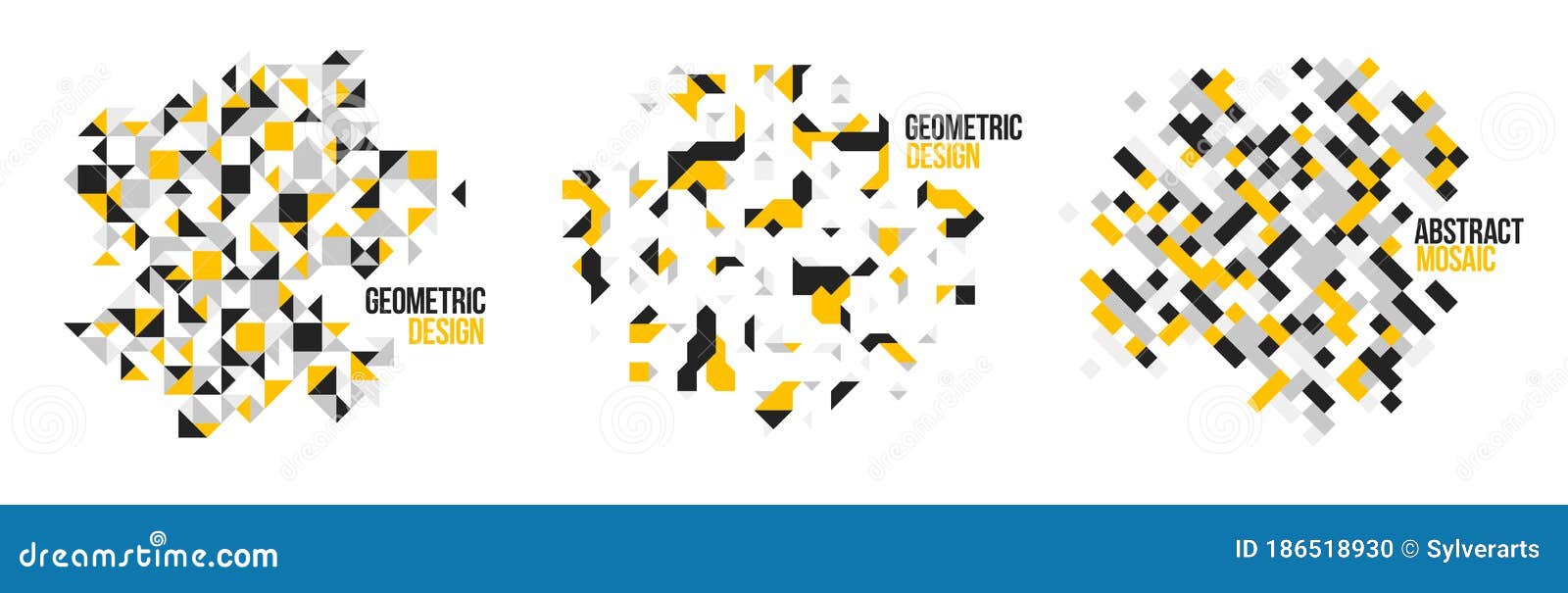 Abstract Bright Black and Yellow Mosaic Vector Backgrounds Set