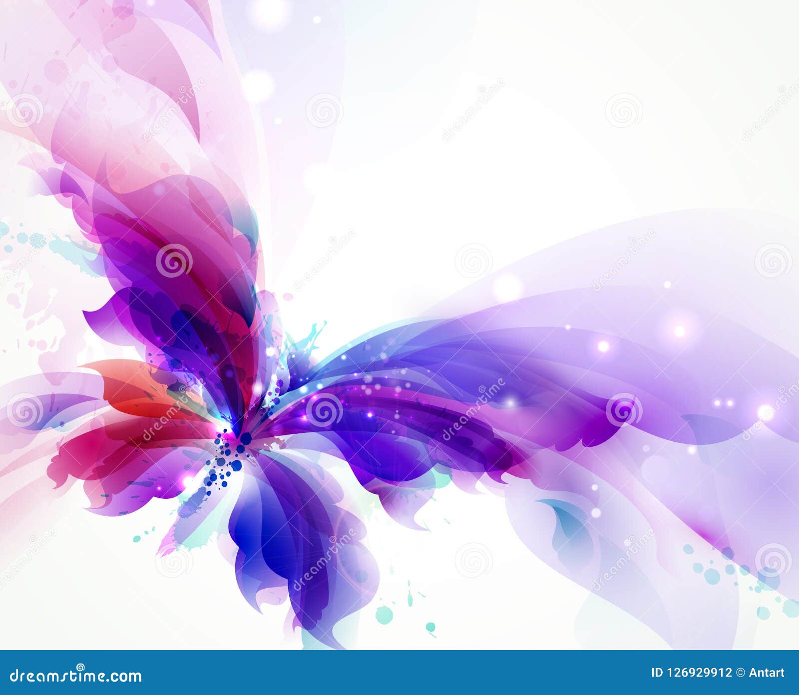 abstract butterfly with blue, purple and cyan blots