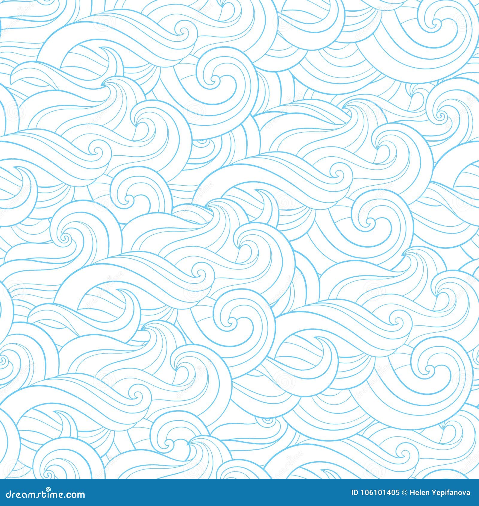 Abstract Cartoon Blue White Background, Wallpaper. Doodle Pattern Sea ...