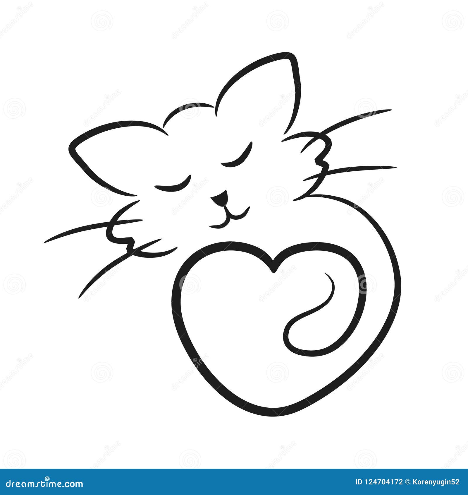 Abstract Cat Icon with Heart Like Animal Love Symbol, Stock Vector ...