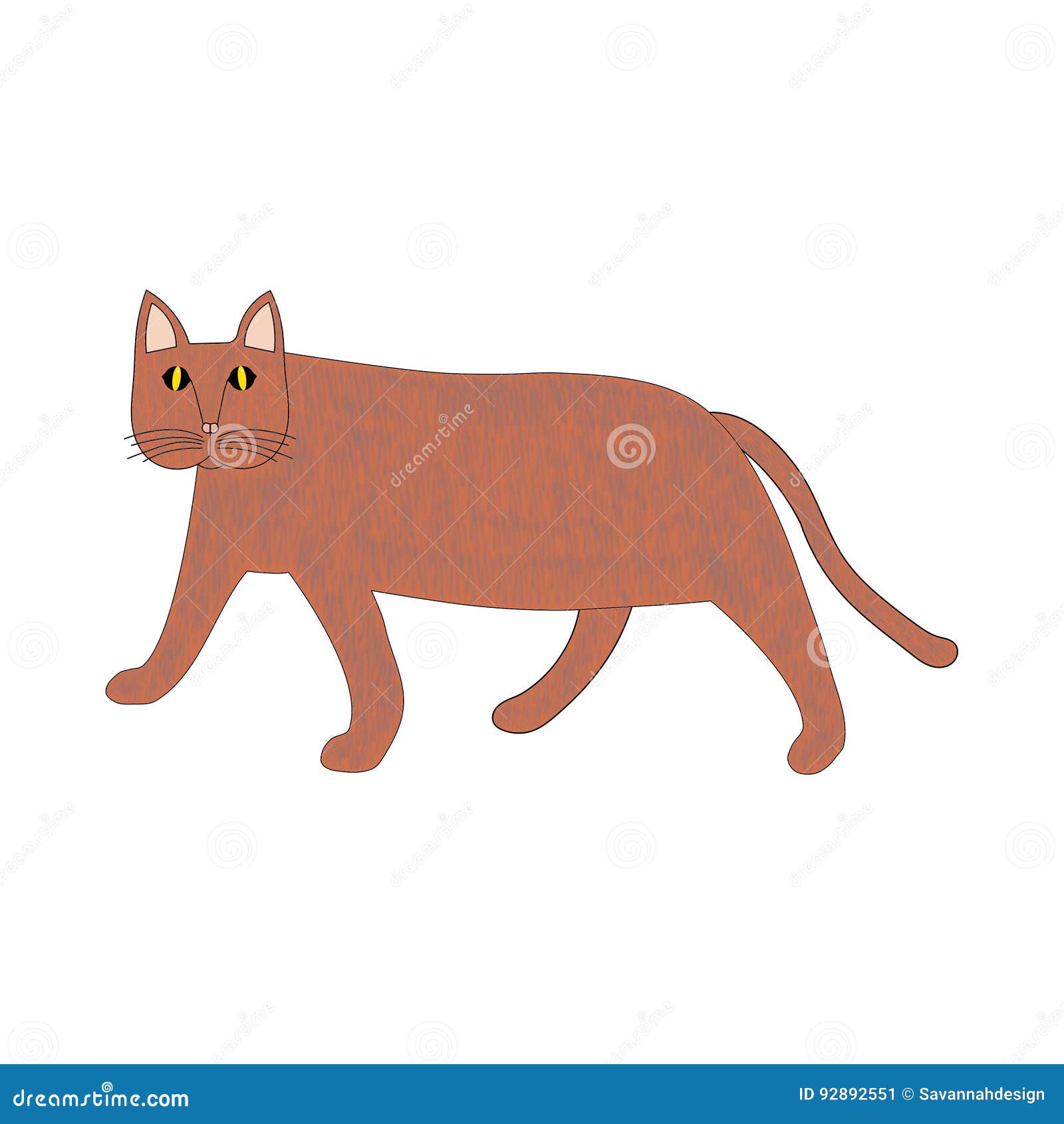 Abstract cat light brown walking sideways isolated on white. Abstract cat light brown with yellow eyes, walking sideways, completely isolated on white background with copy space.