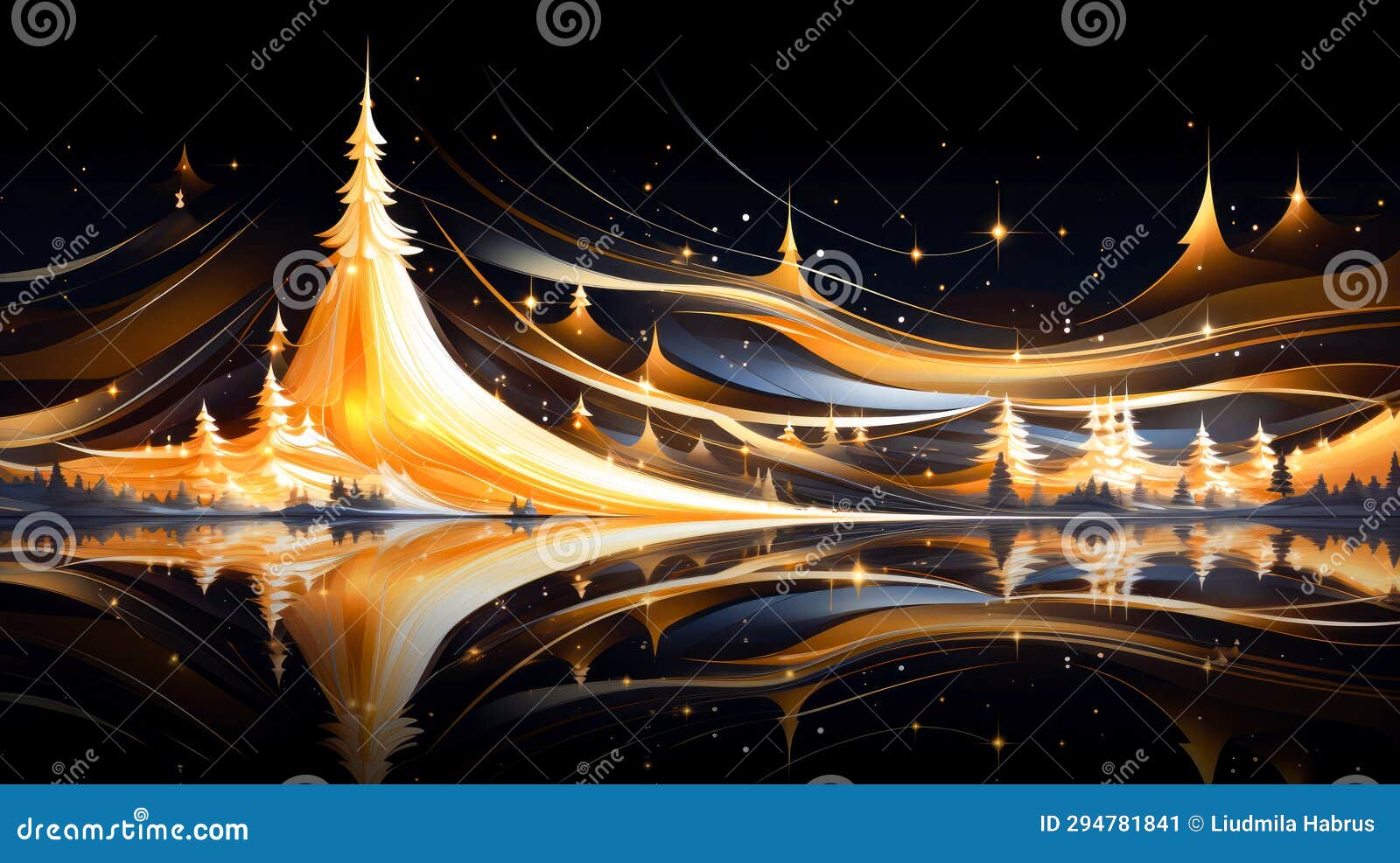 Abstract Christmas Tree on a Black Background. Stock Image Image of