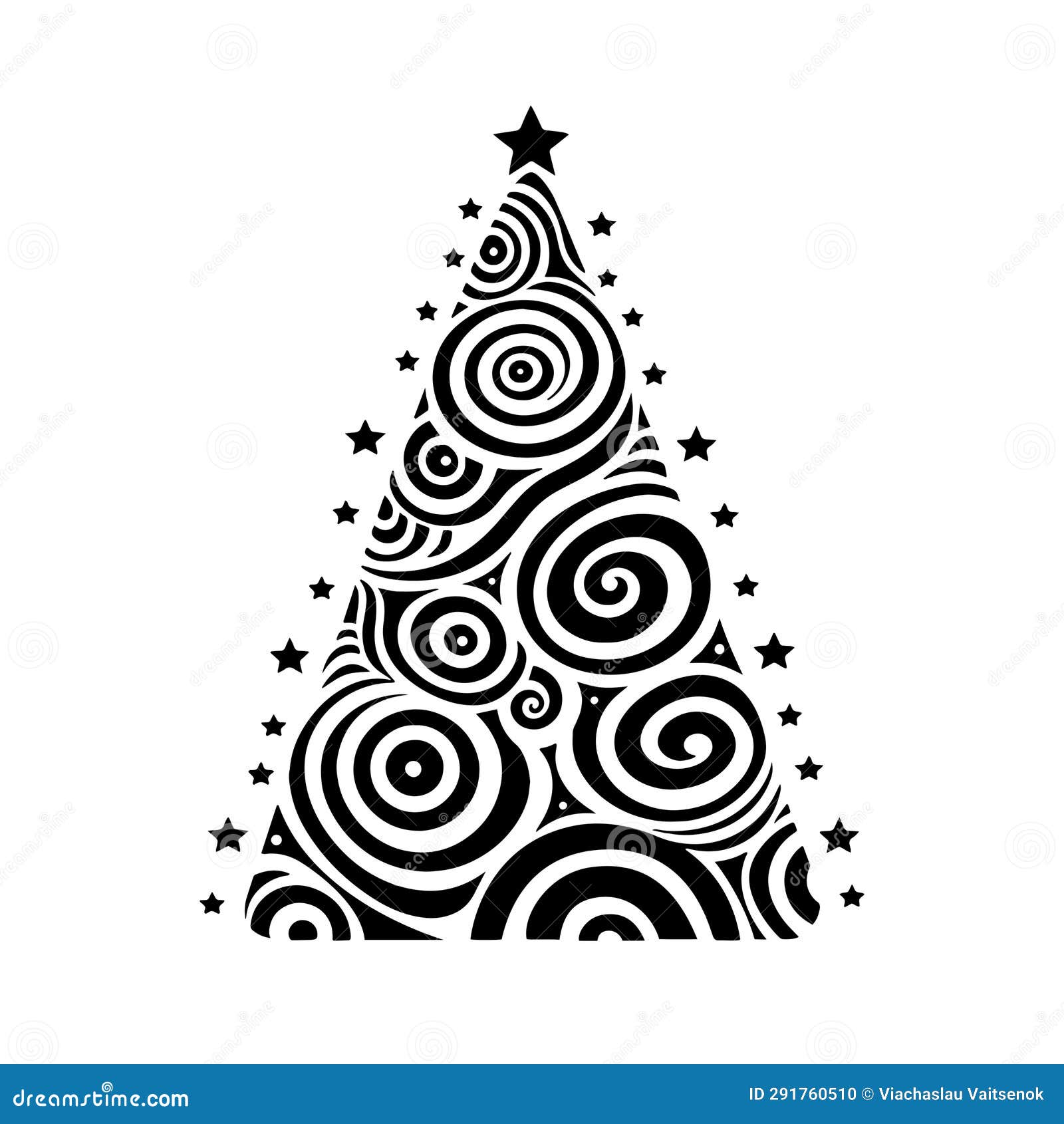 Abstract Christmas Tree Black and White Shape Stock Illustration