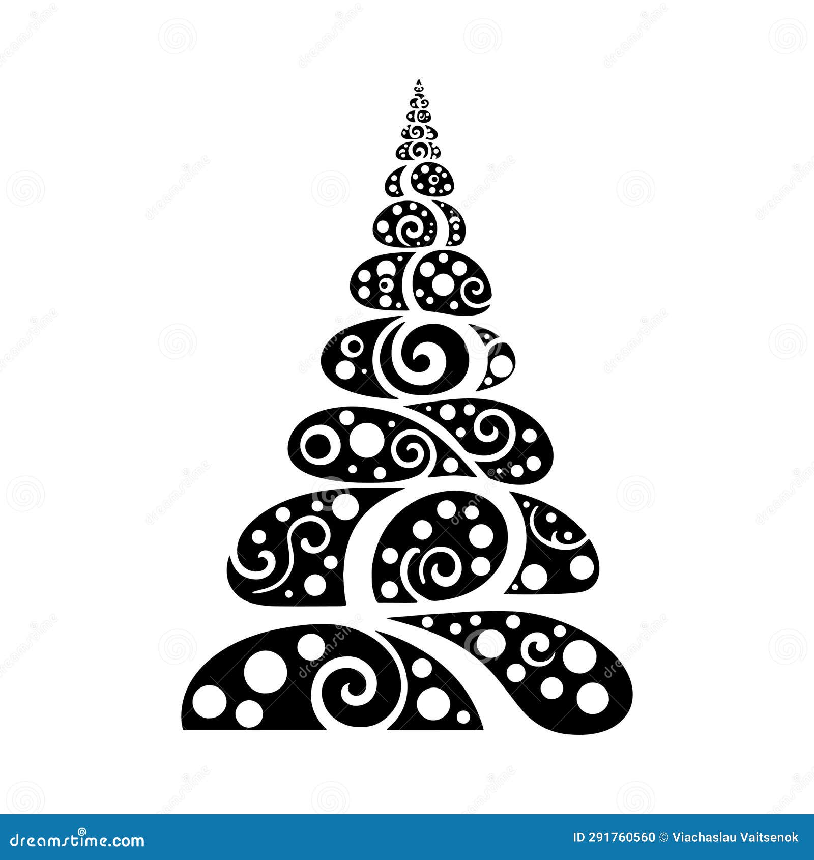 Abstract Christmas Tree Black and White Shape Stock Illustration