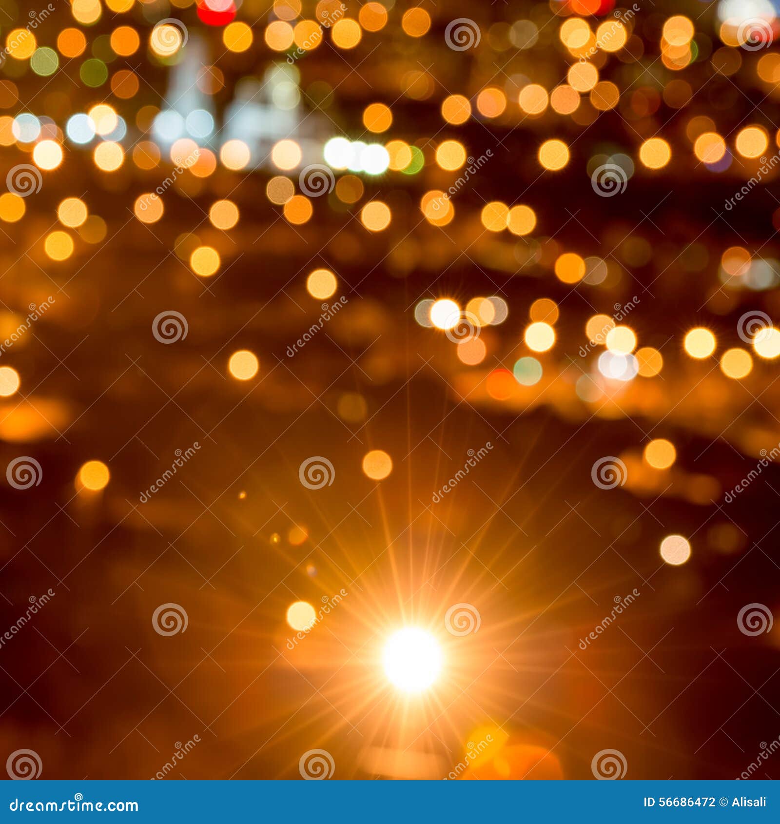 Abstract circular bokeh background, city lights in the twilight with streetlight, closeup