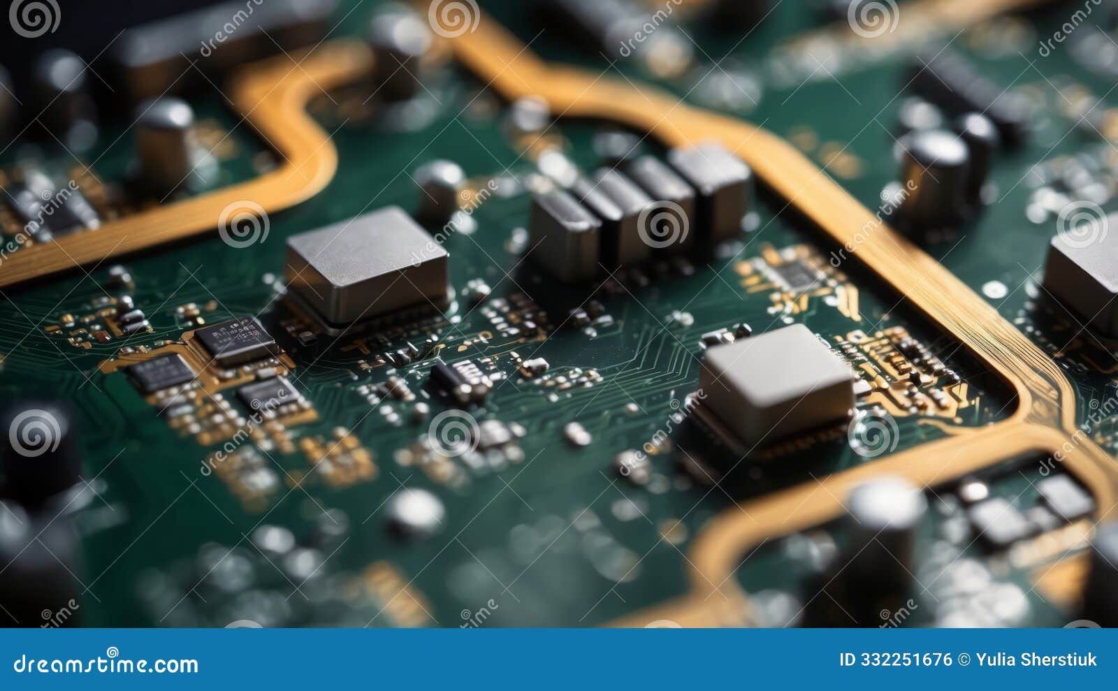 abstract closeup of a circuit board with a processor chip.