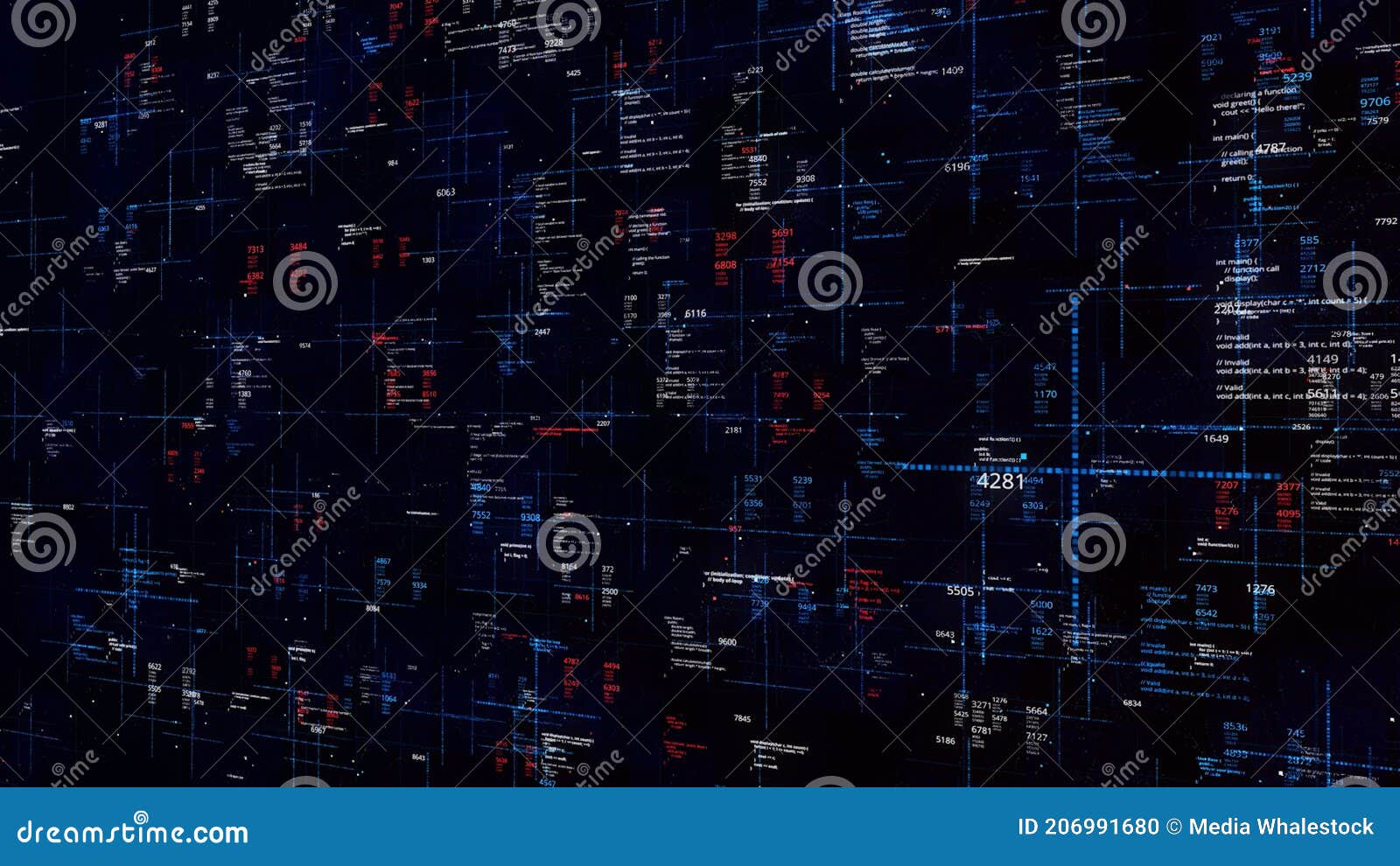 Abstract Coding Wall with Running Data, Seamless Loop. Animation Stock