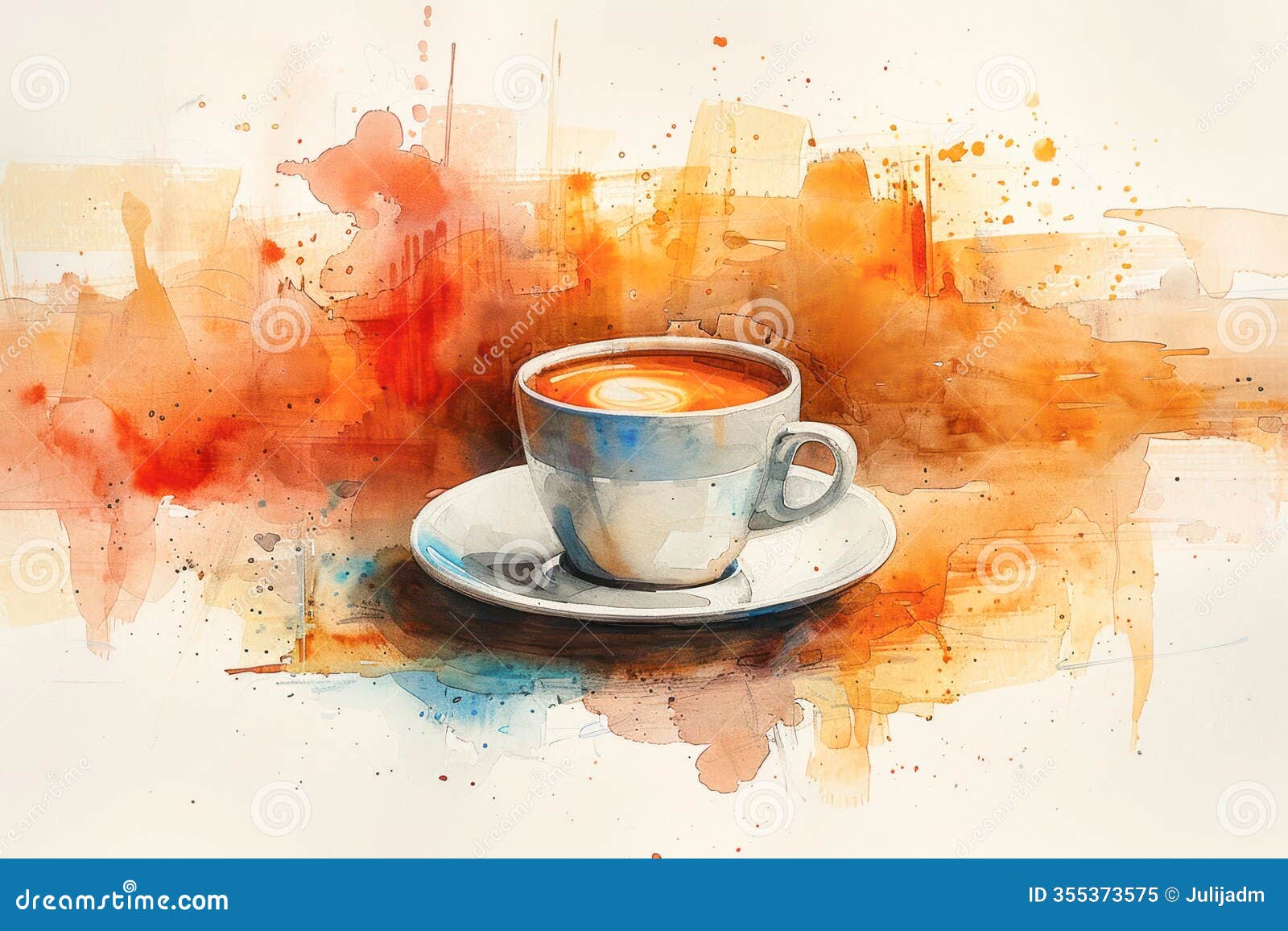 a vibrant, artistic depiction of a coffee cup with rich, swirling colors and splashes.