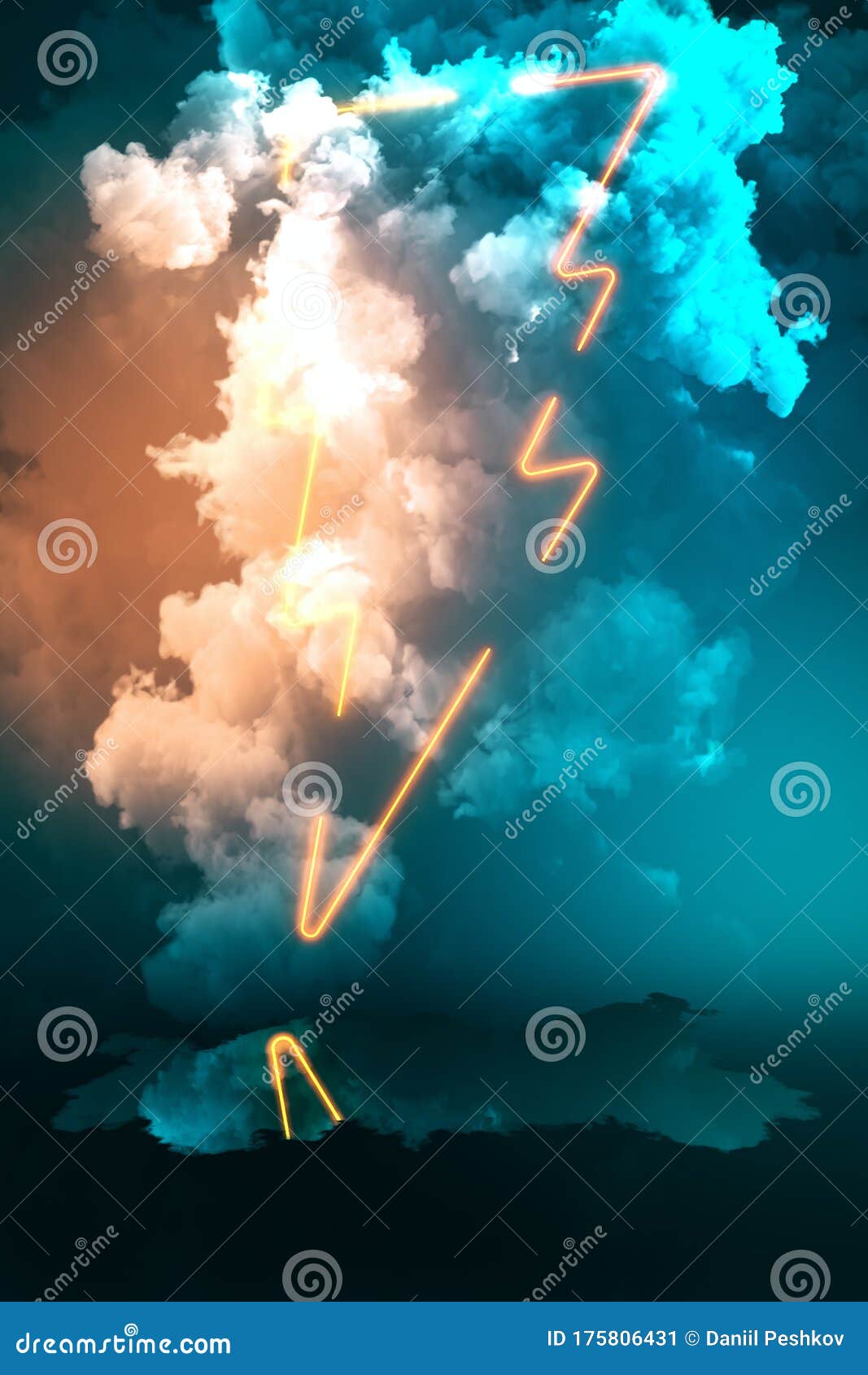 abstract color neon lightning with smoke