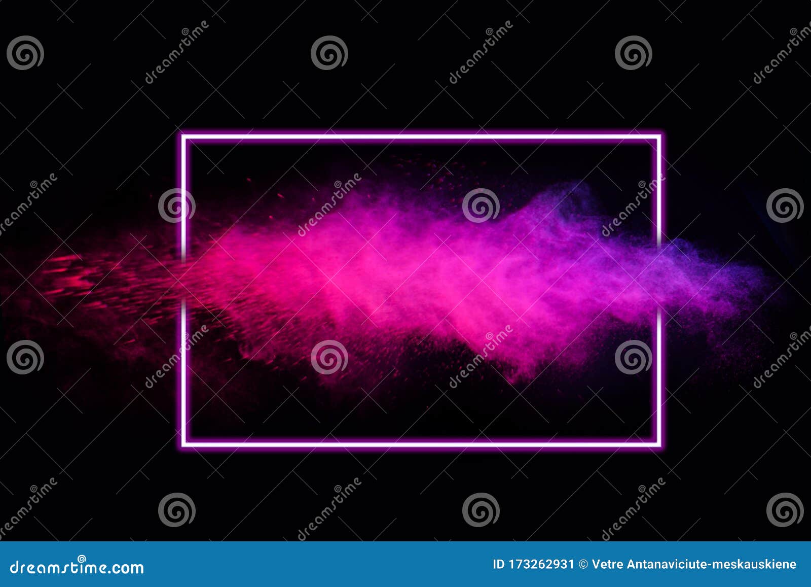abstract color splash with neon frame for wallpaper . colorful dust explode. paint splash on white background